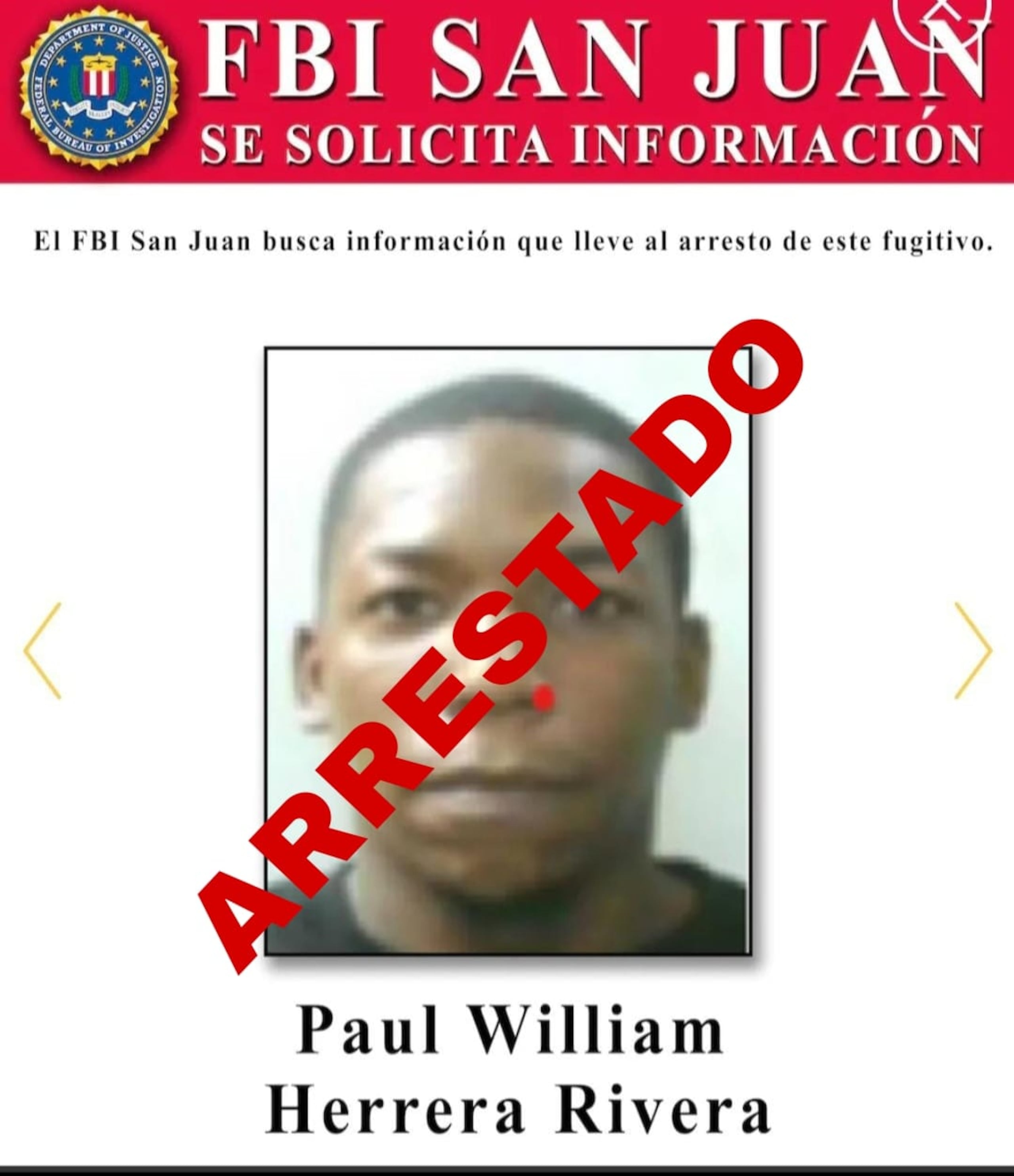 Paul William Herrera Rivera, buscado por el FBI por narcotráfico fue capturado en la calle Chemo Soto del sector Villa Hugo, en Canóvanas.