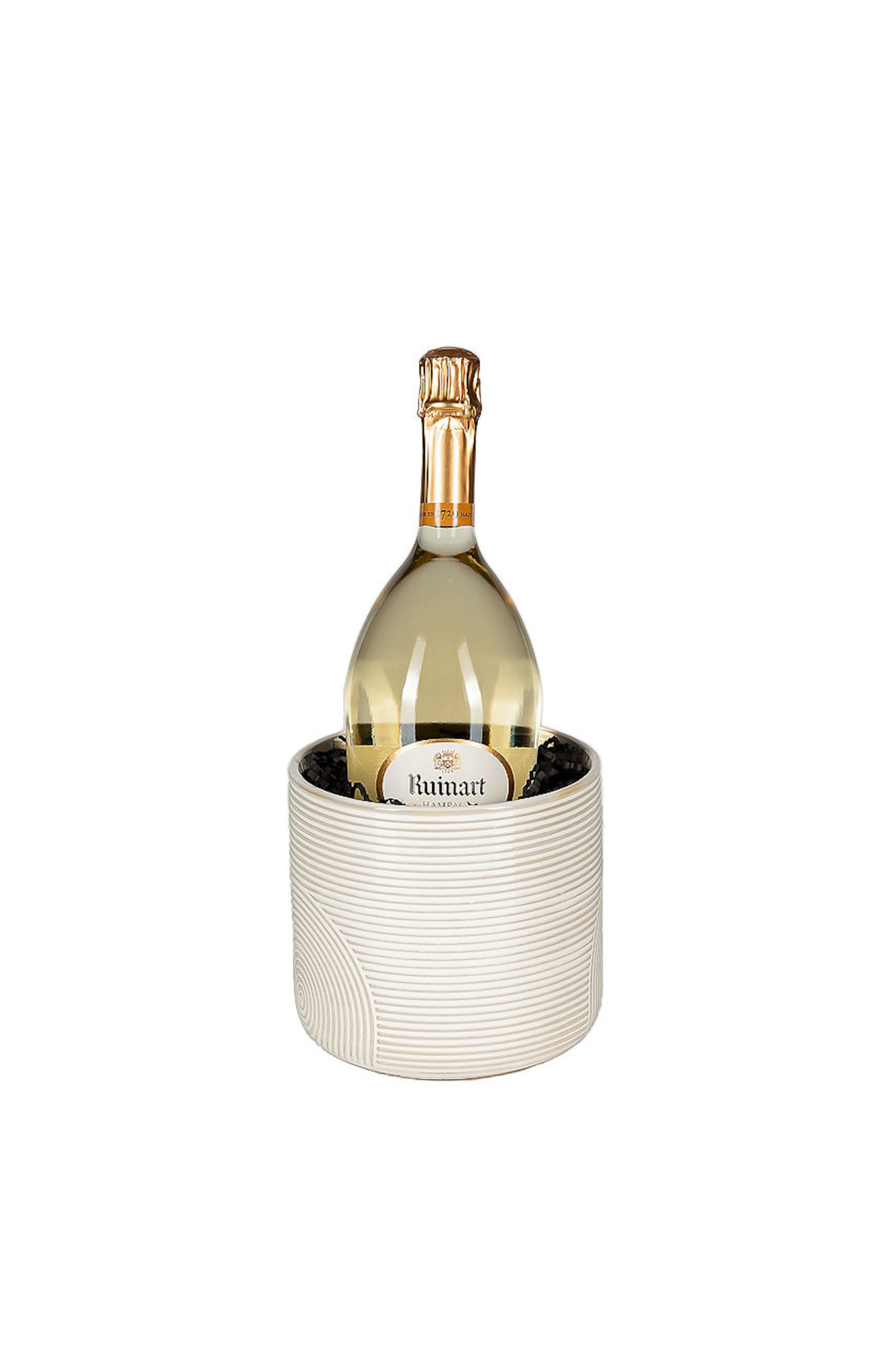 Tiesto en cerámica con champagne Ruinart Blanc D Blanc.