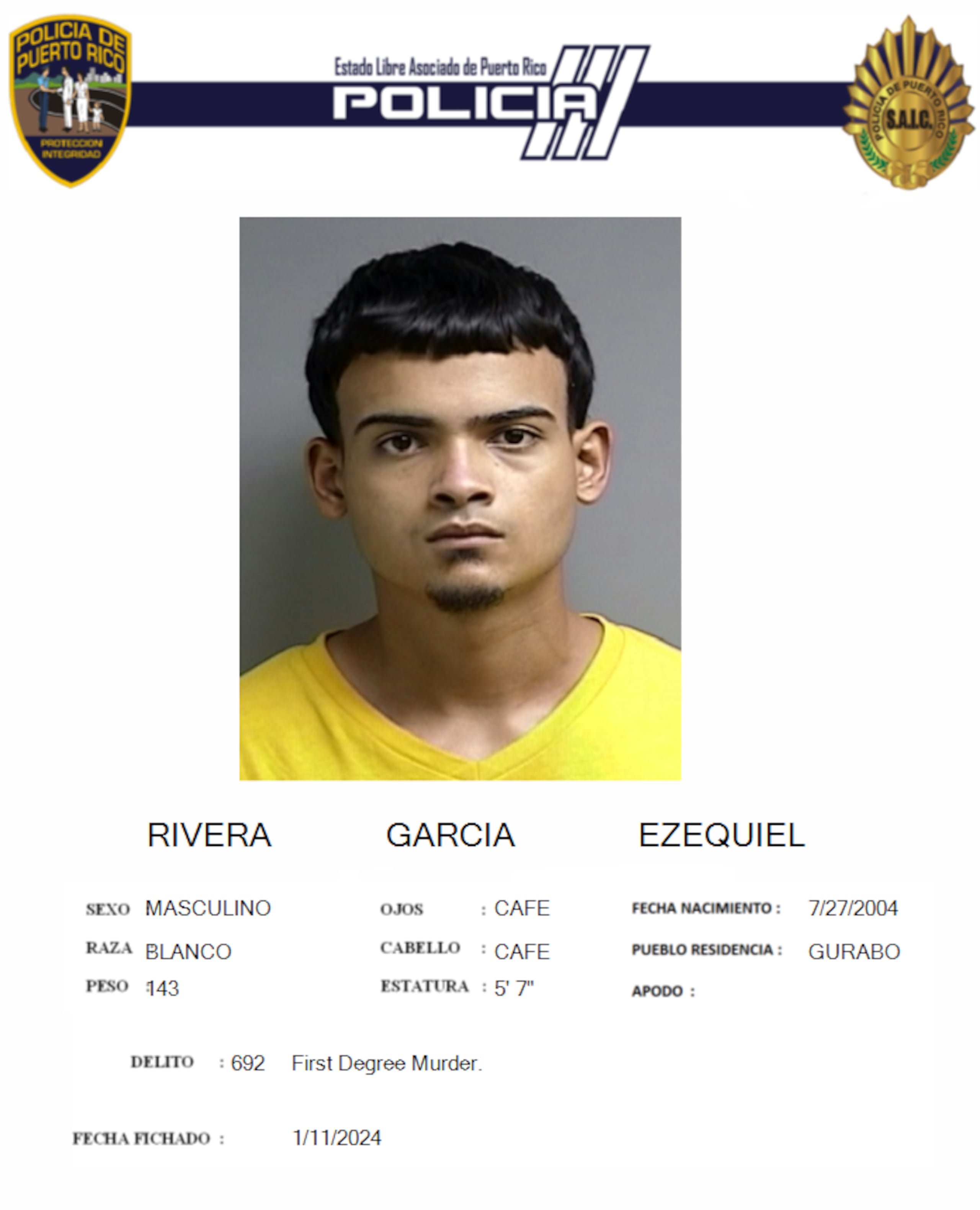 Ezequiel Rivera García enfrenta cargos por tentativa de asesinato y violación a la Ley de Armas.