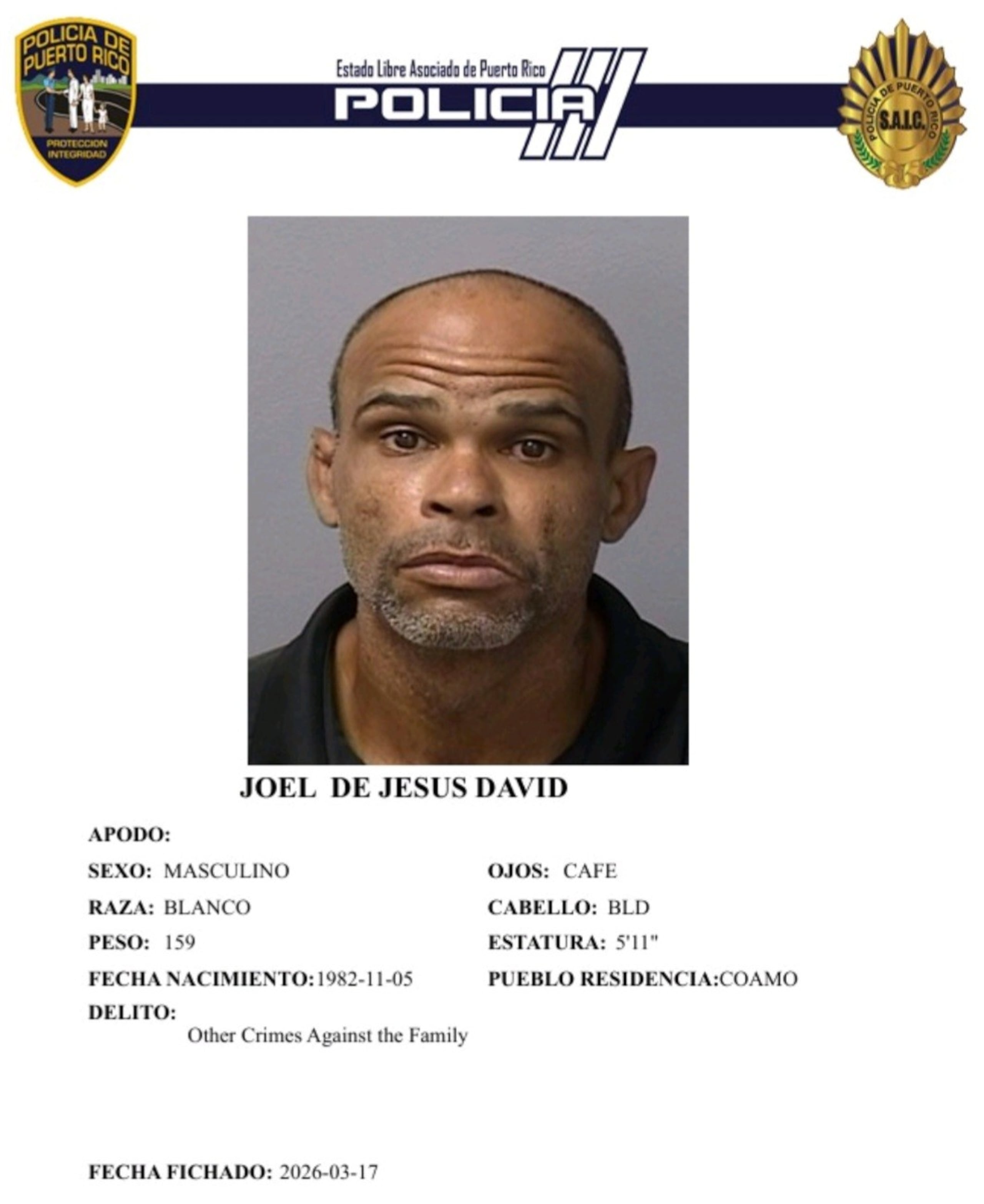 Joel De Jesús David enfrenta cargos por maltrato mediante amenaza a un adulto mayor.