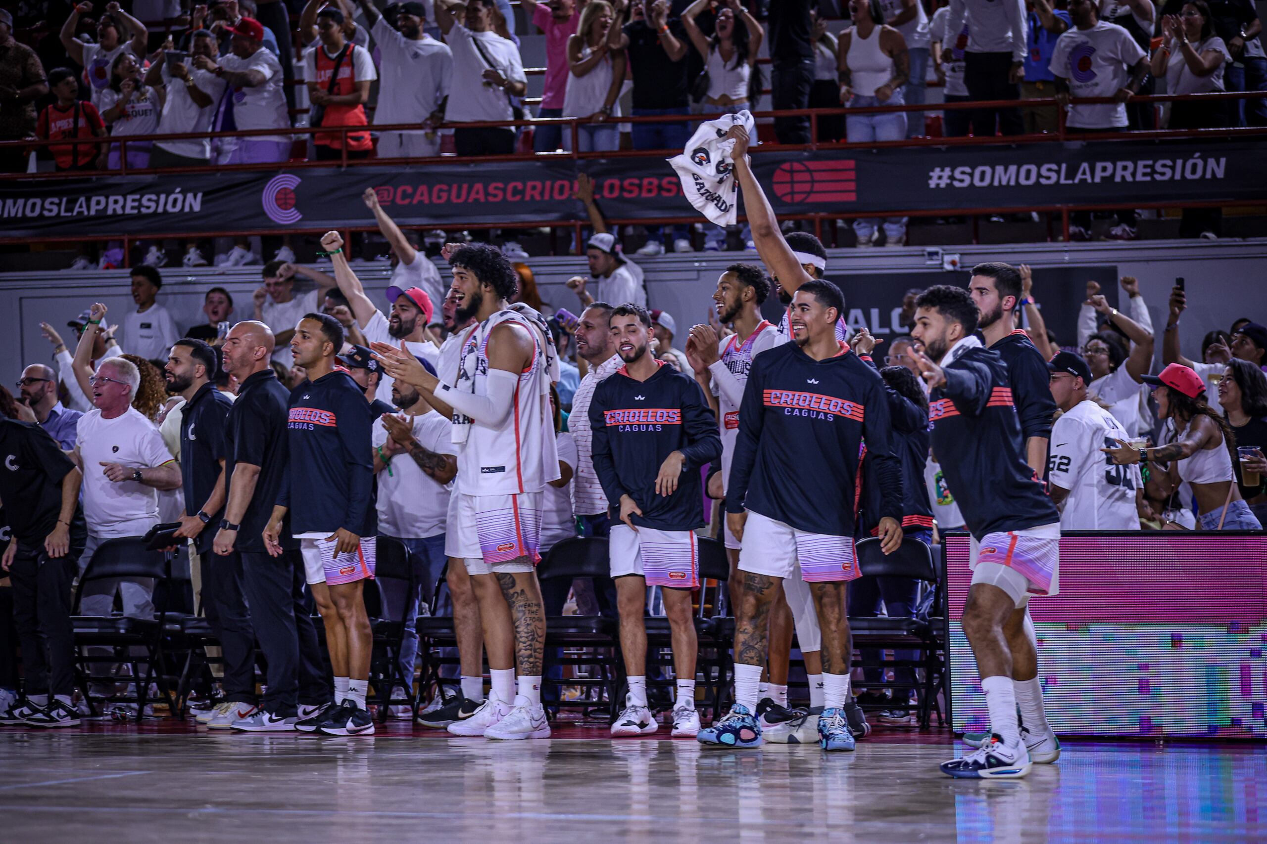 La segunda unidad de los Criollos de Caguas durante el quinto juego de la semifinal del BSN contra los Leones de Ponce.