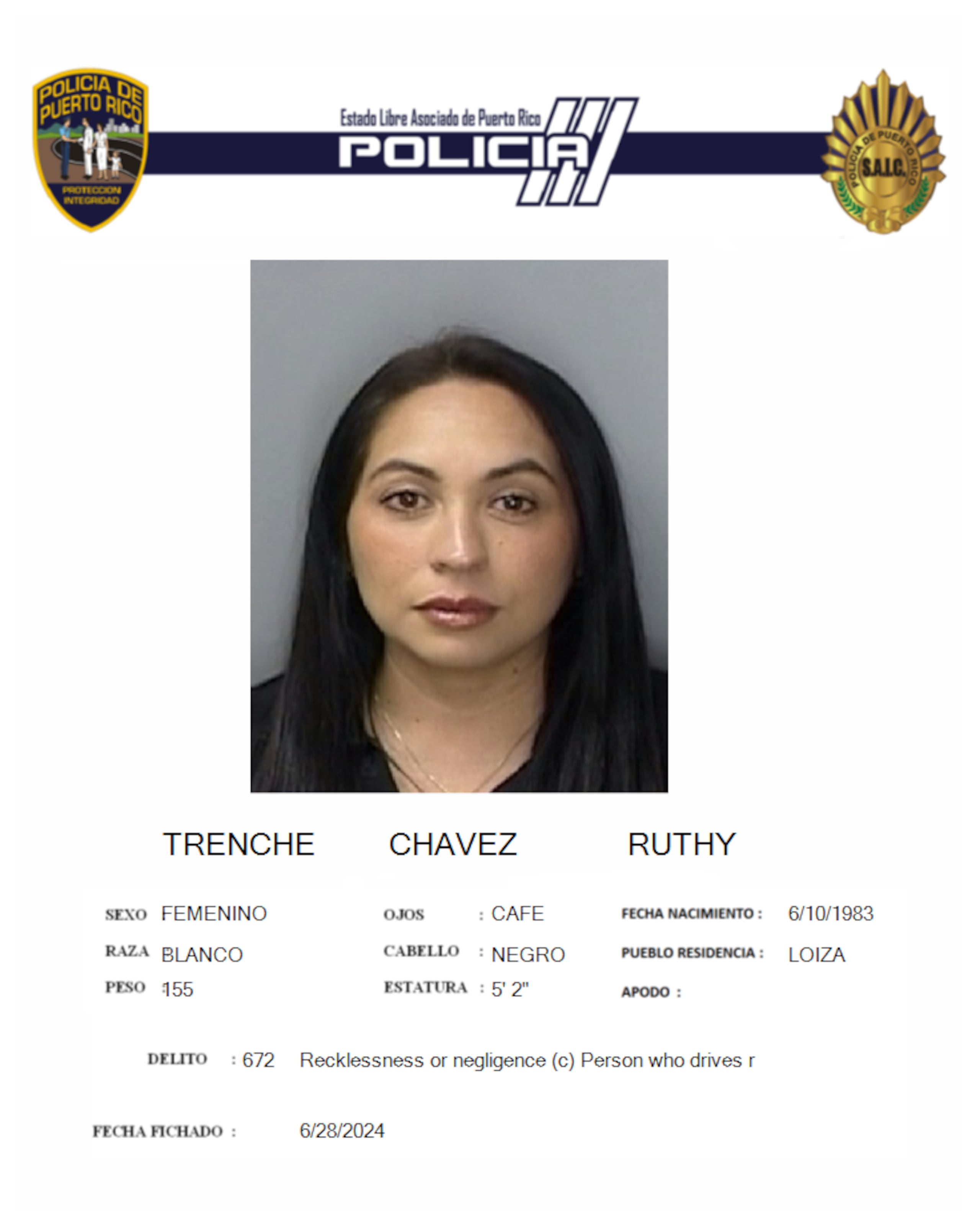 Ficha de Ruthy Trenche Chávez. (Archivo)