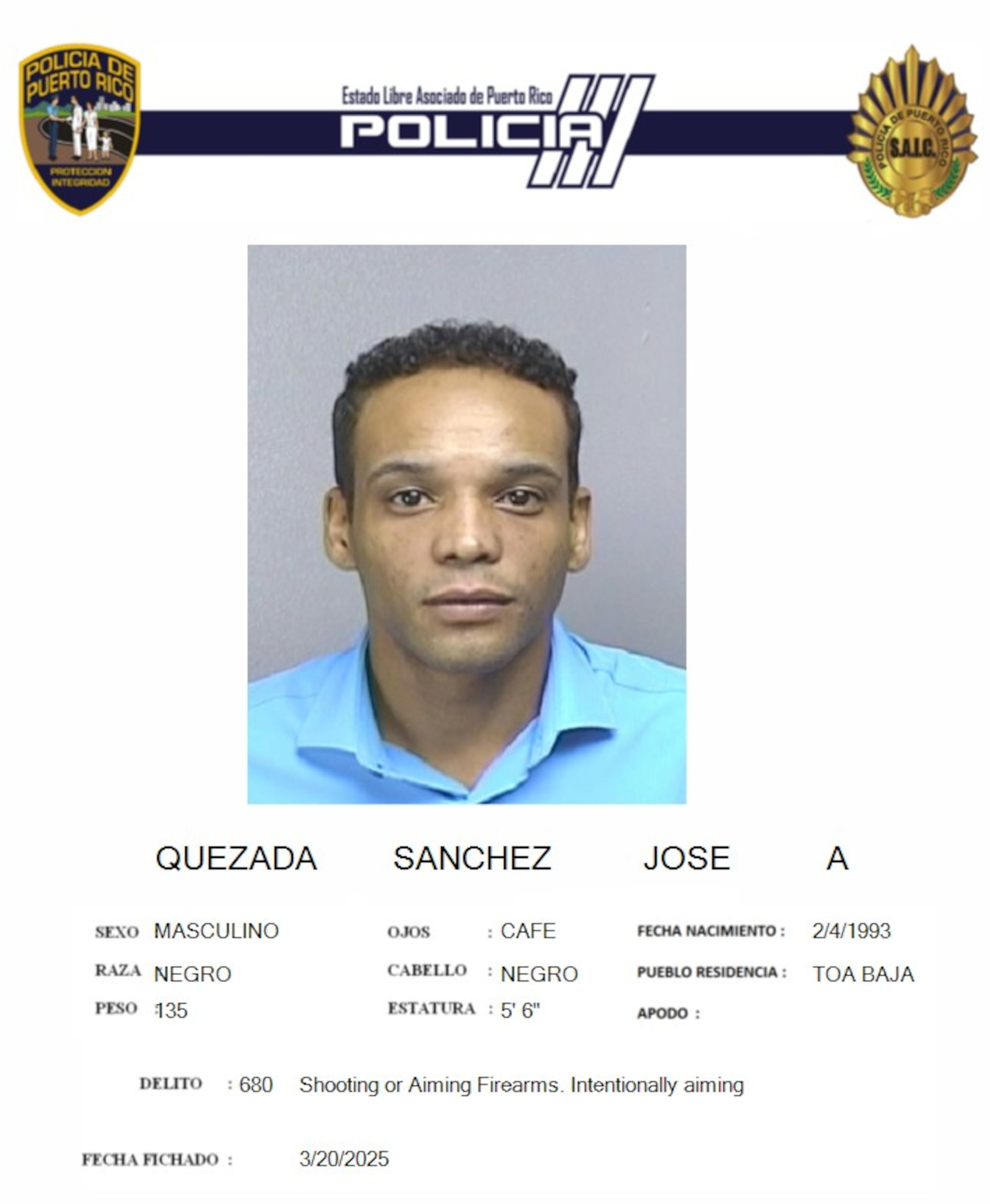 José Quezada Sánchez, enfrenta cargos por maltrato a personas de edad avanzada, agresión menos grave y disparar o apuntar armas de fuego.