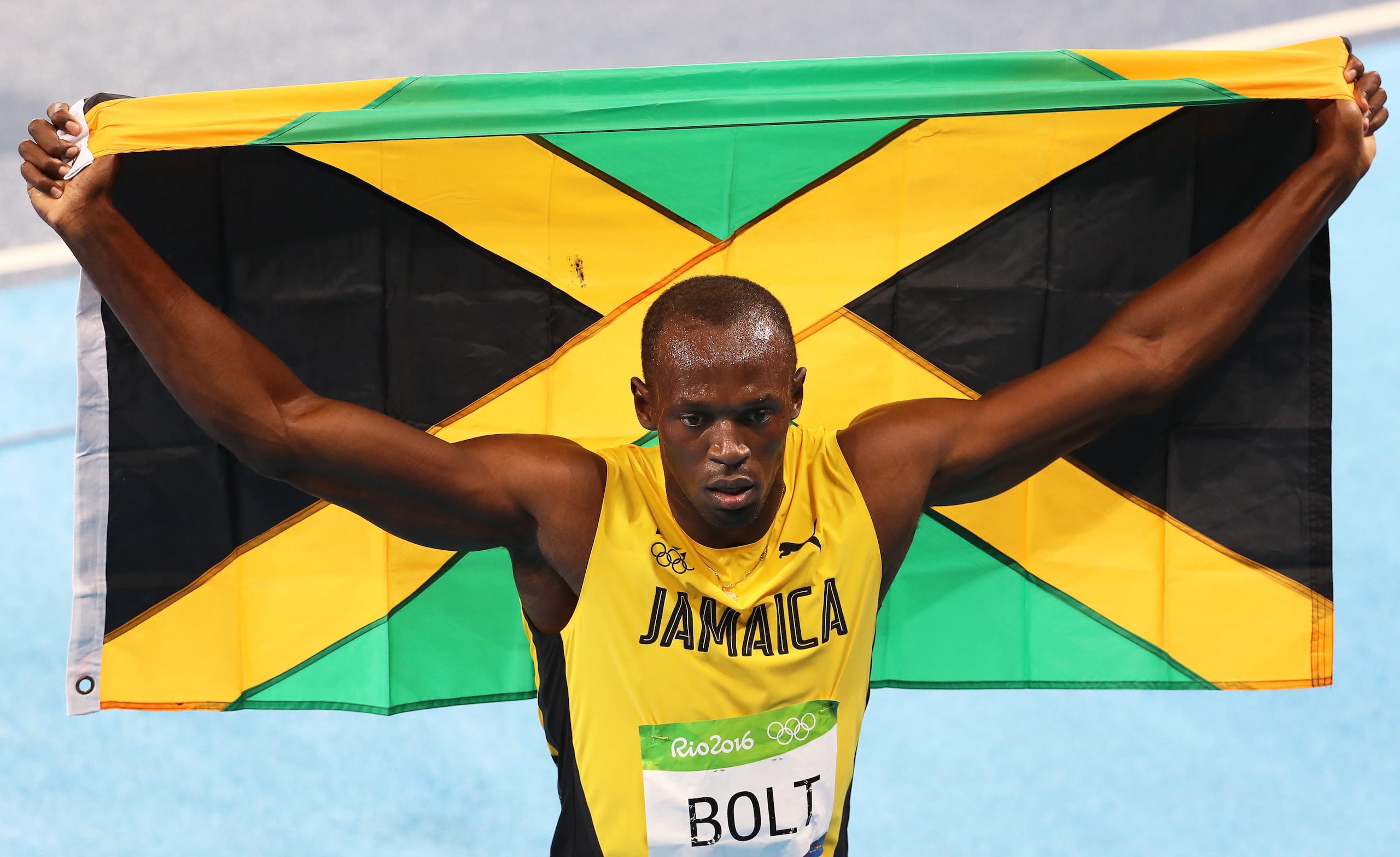 Usain Bolt aparece aquí celebrando tras ganar la final masculina de 200 metros de los Juegos Olímpicos Río 2016, el 18 de agosto de 2016.