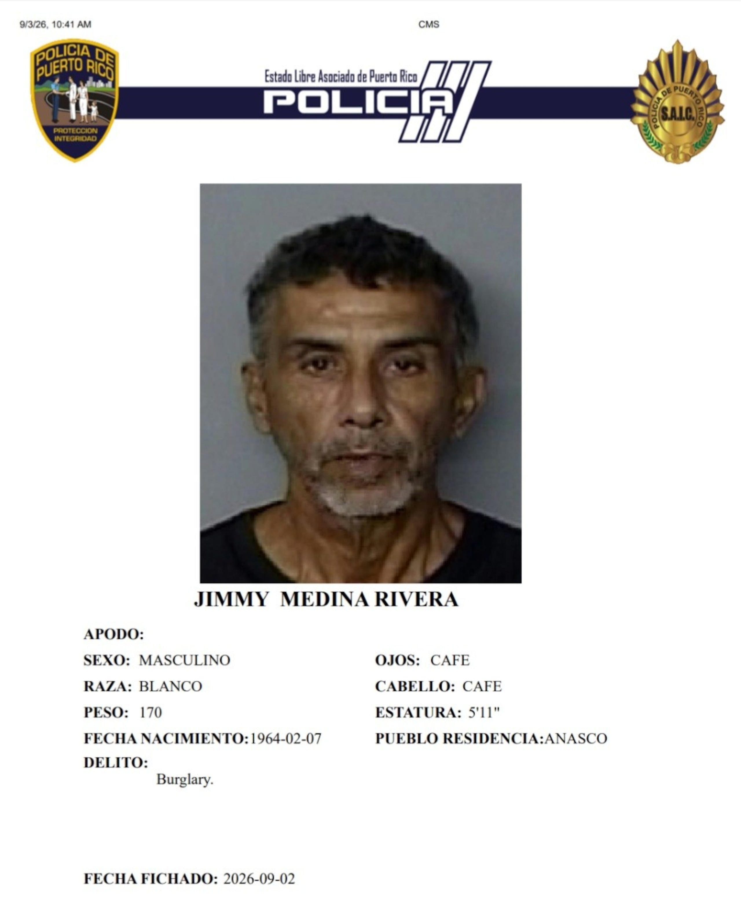Jimmy Medina Rivera, enfrenta un cargo por escalamiento en Añasco.