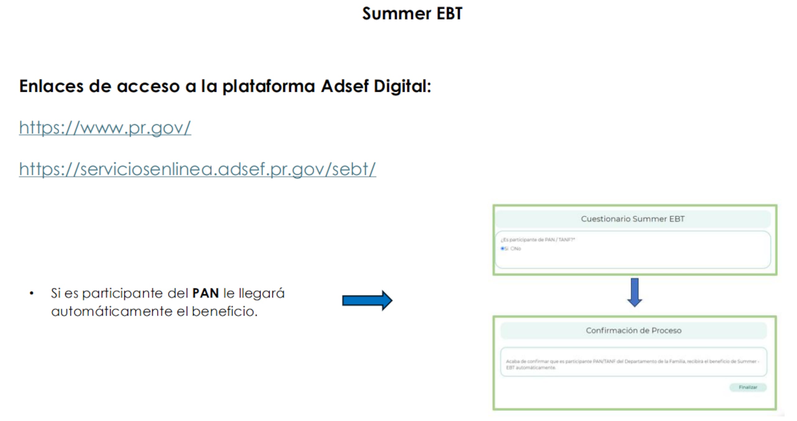 En el primer paso de la solicitud para recibir el Summer EBT, se le preguntará si es beneficiario del PAN.