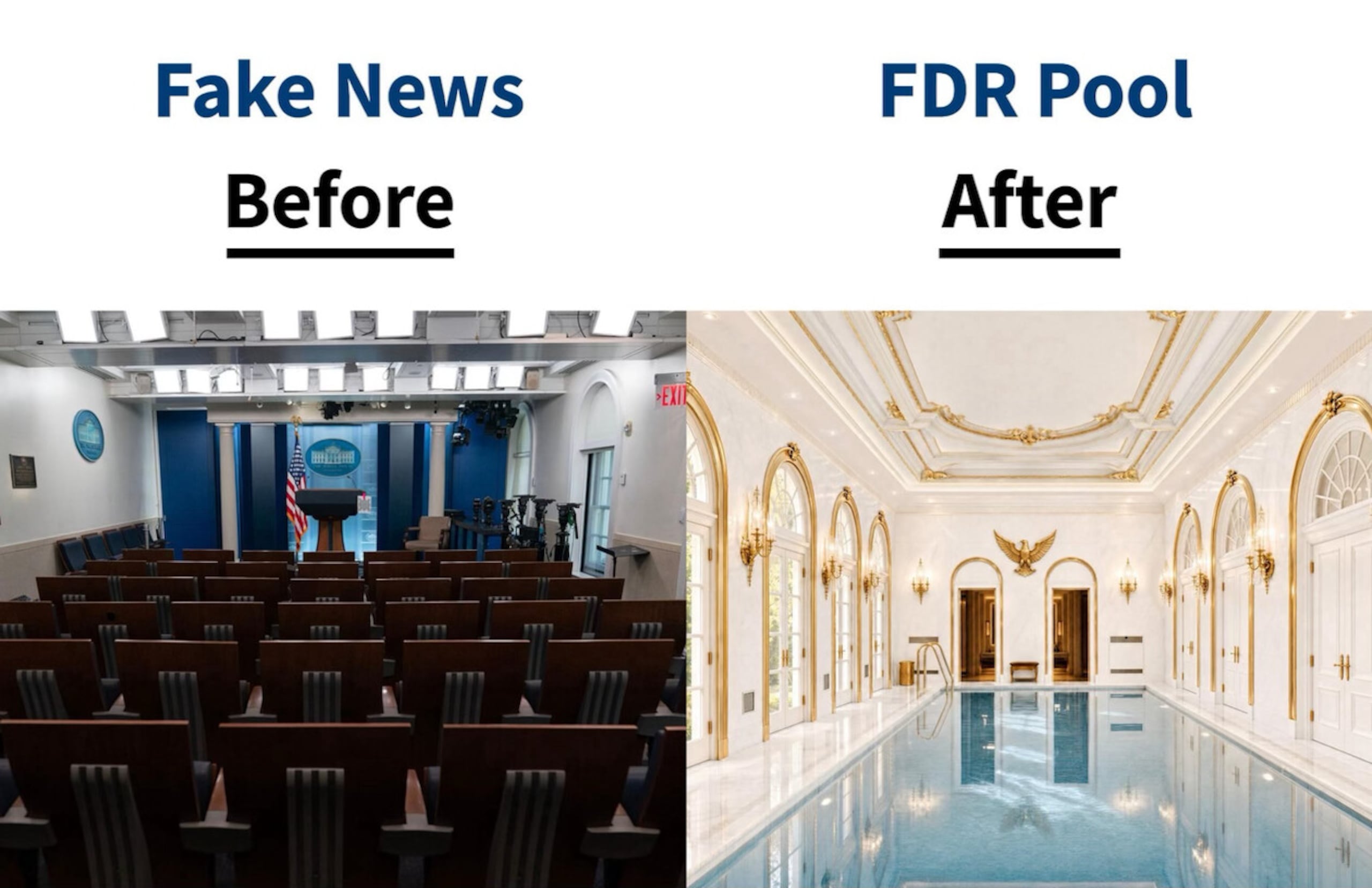 Imagen tomada de la cuenta oficial en la red social Truth @realDonaldTrump, del presidente de Estados Unidos, Donald Trump, quien insinuó este domingo que construirá una piscina en el lugar que ocupa actualmente la sala de prensa de la Casa Blanca. EFE/ @realDonaldTrump