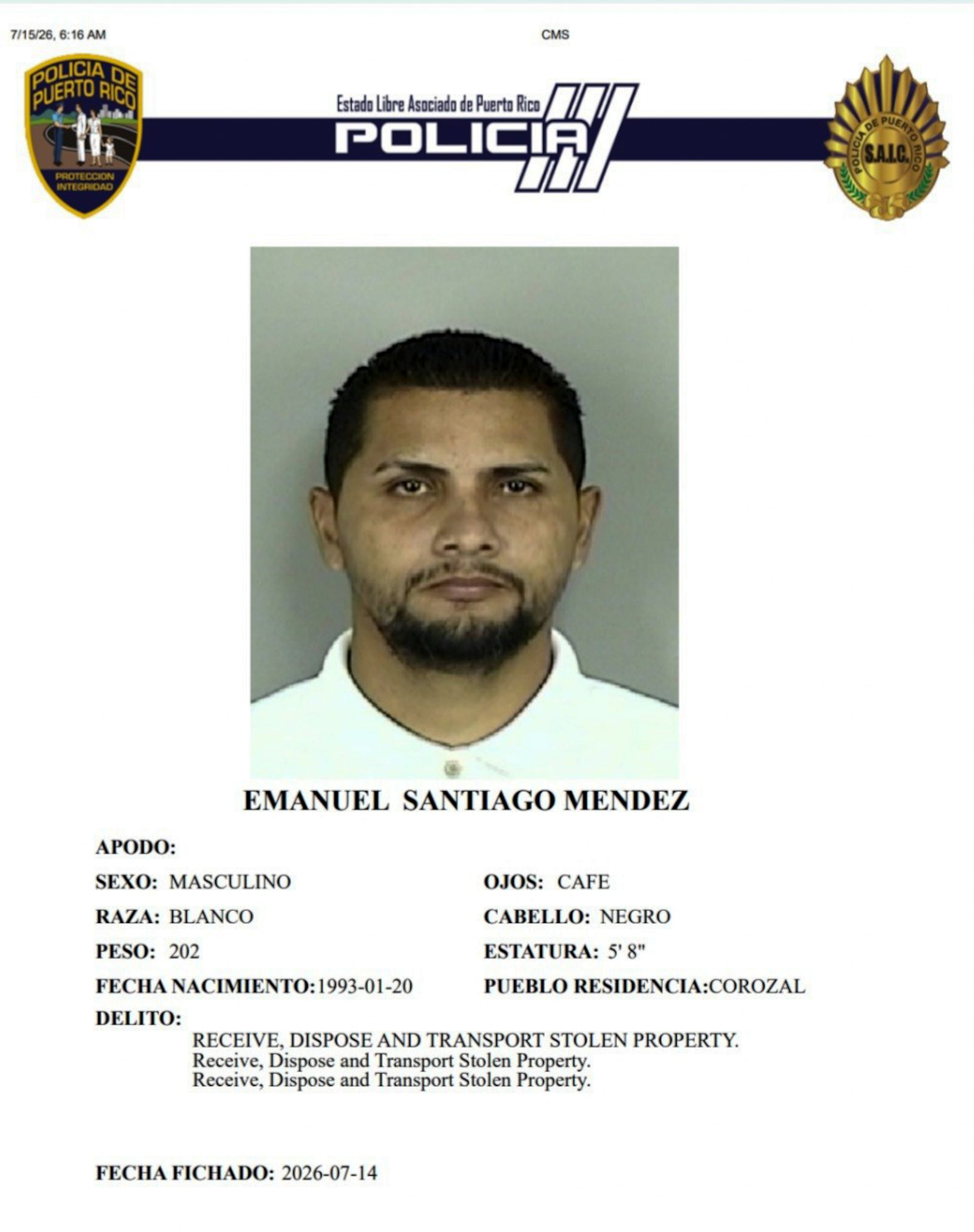 Emanuel Santiago Méndez, quedó en libertad bajo fianza.