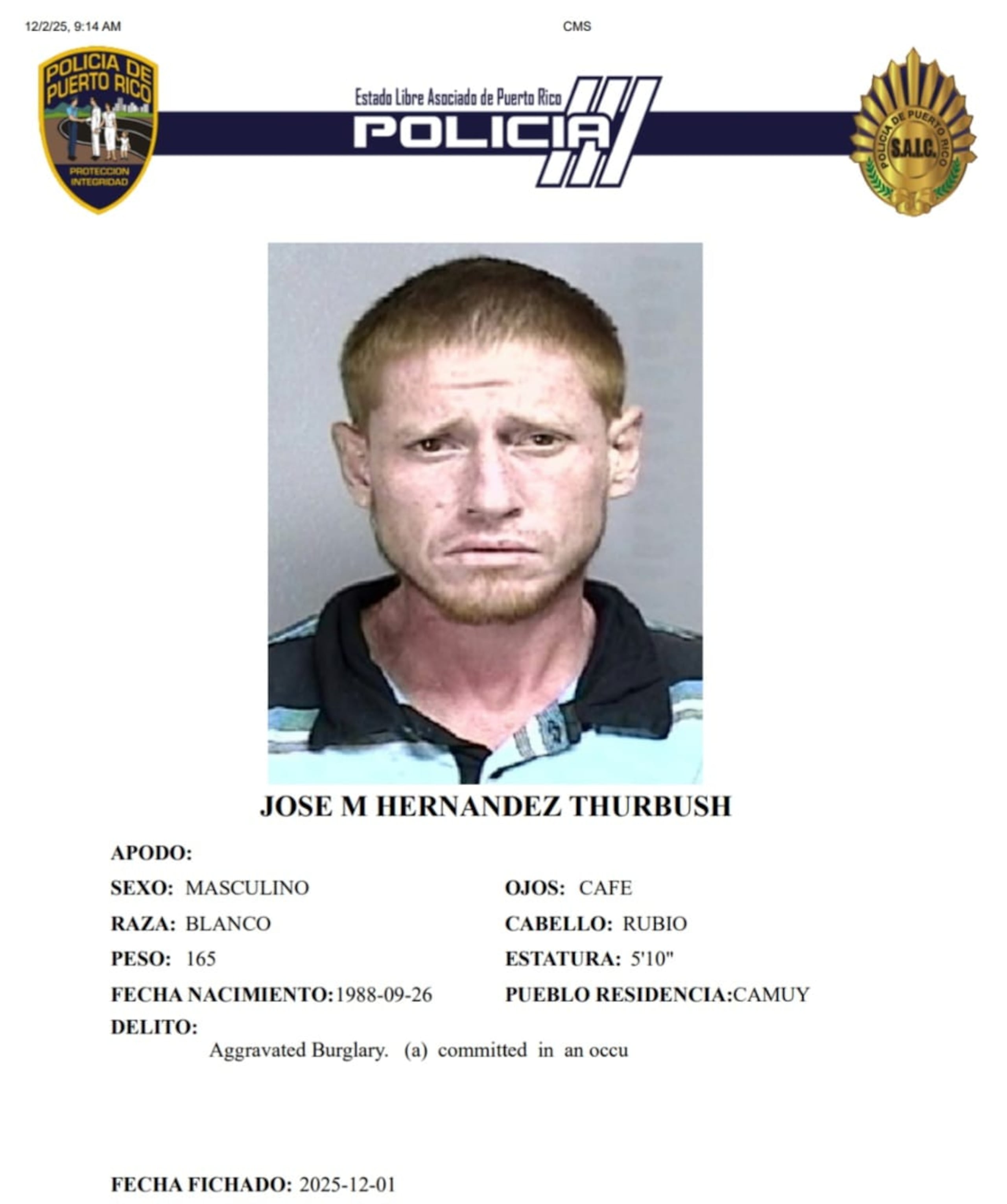 José M. Hernández Thurbush, enfrenta cargos por escalamiento y apropiación ilegal de inflables navideños.