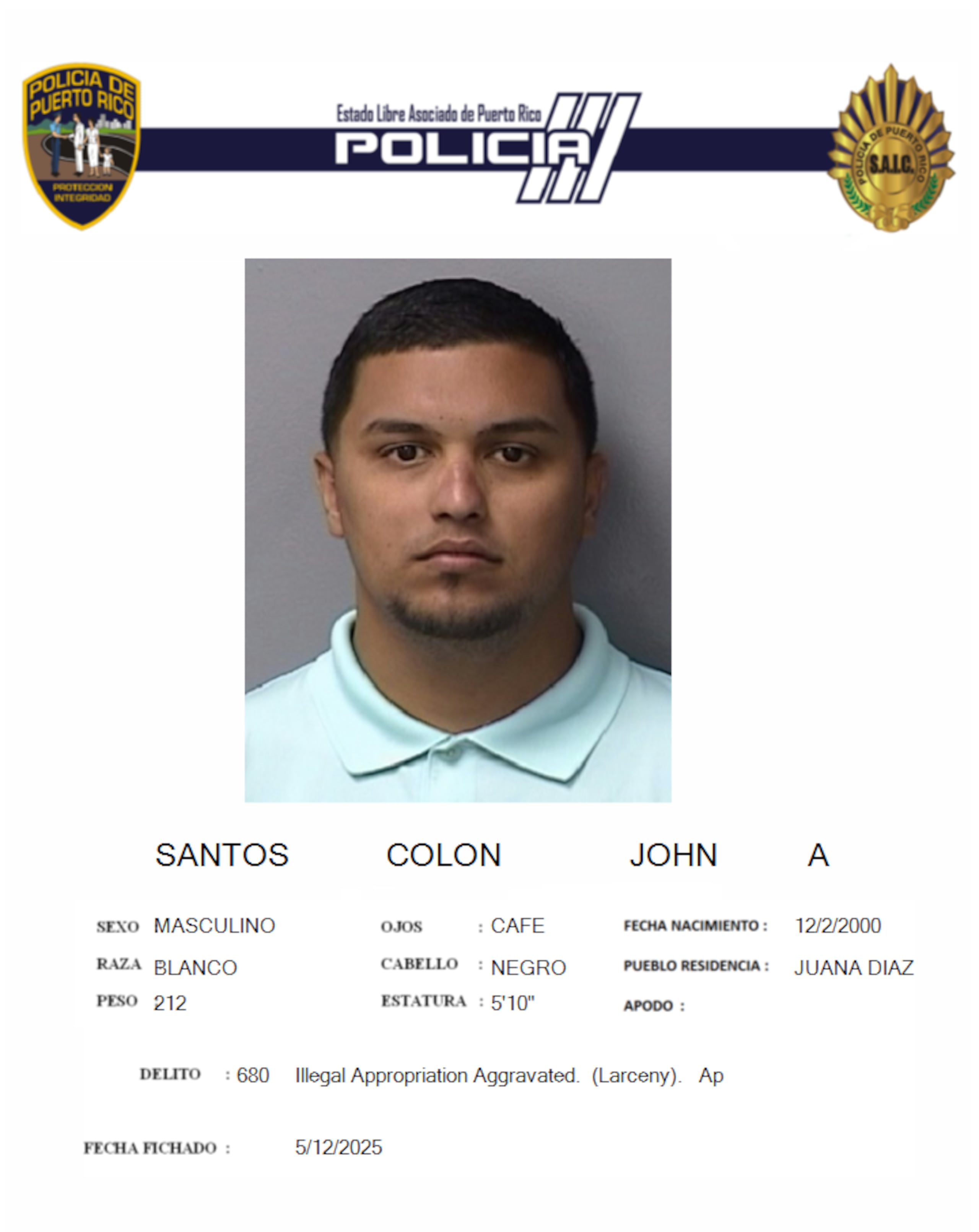 John A. Santos Colón, enfrenta cargos por apropiación ilegal y fraude.