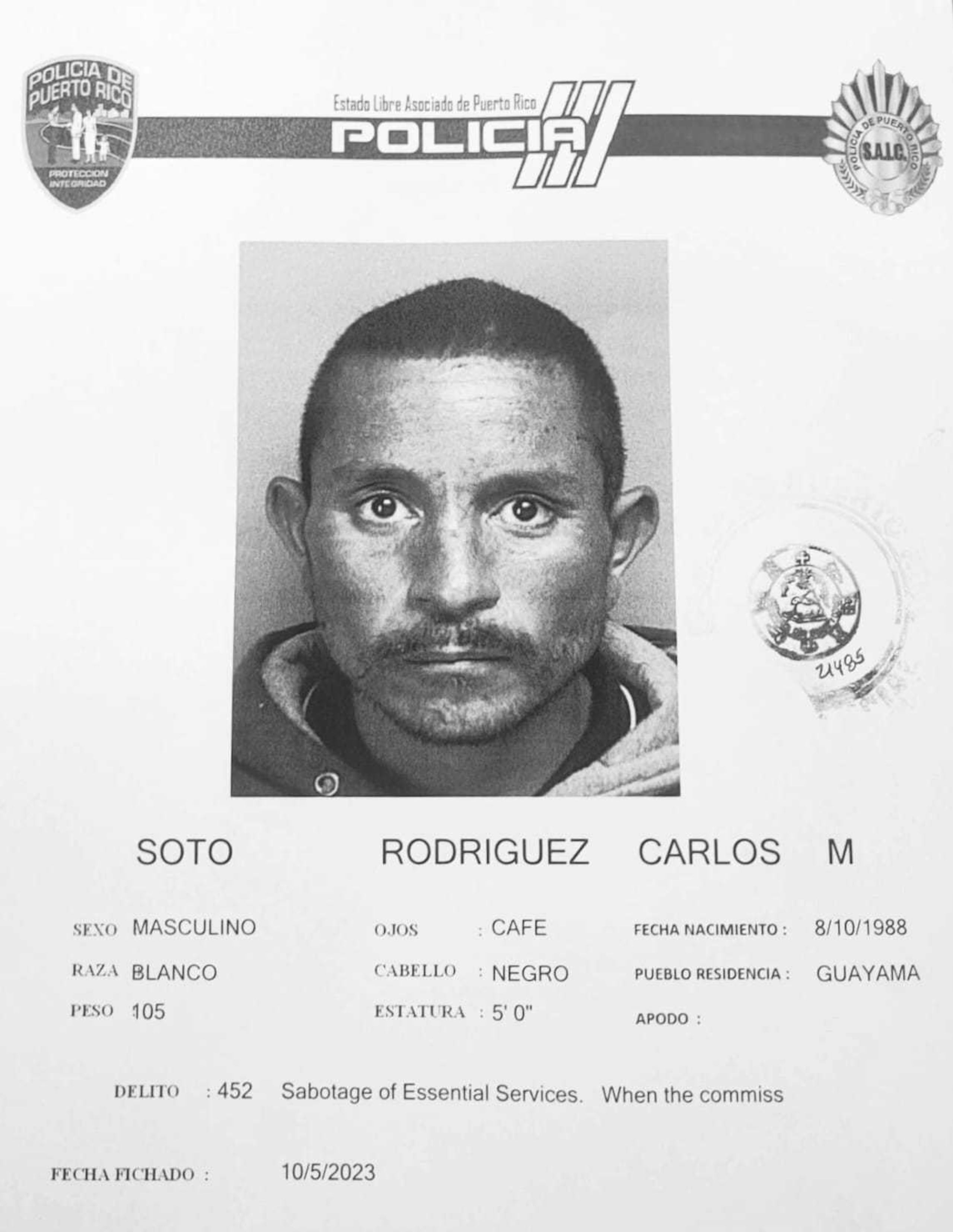 Ficha de hombre que llamó miles de veces al 9-1-1 (Suministrada)
