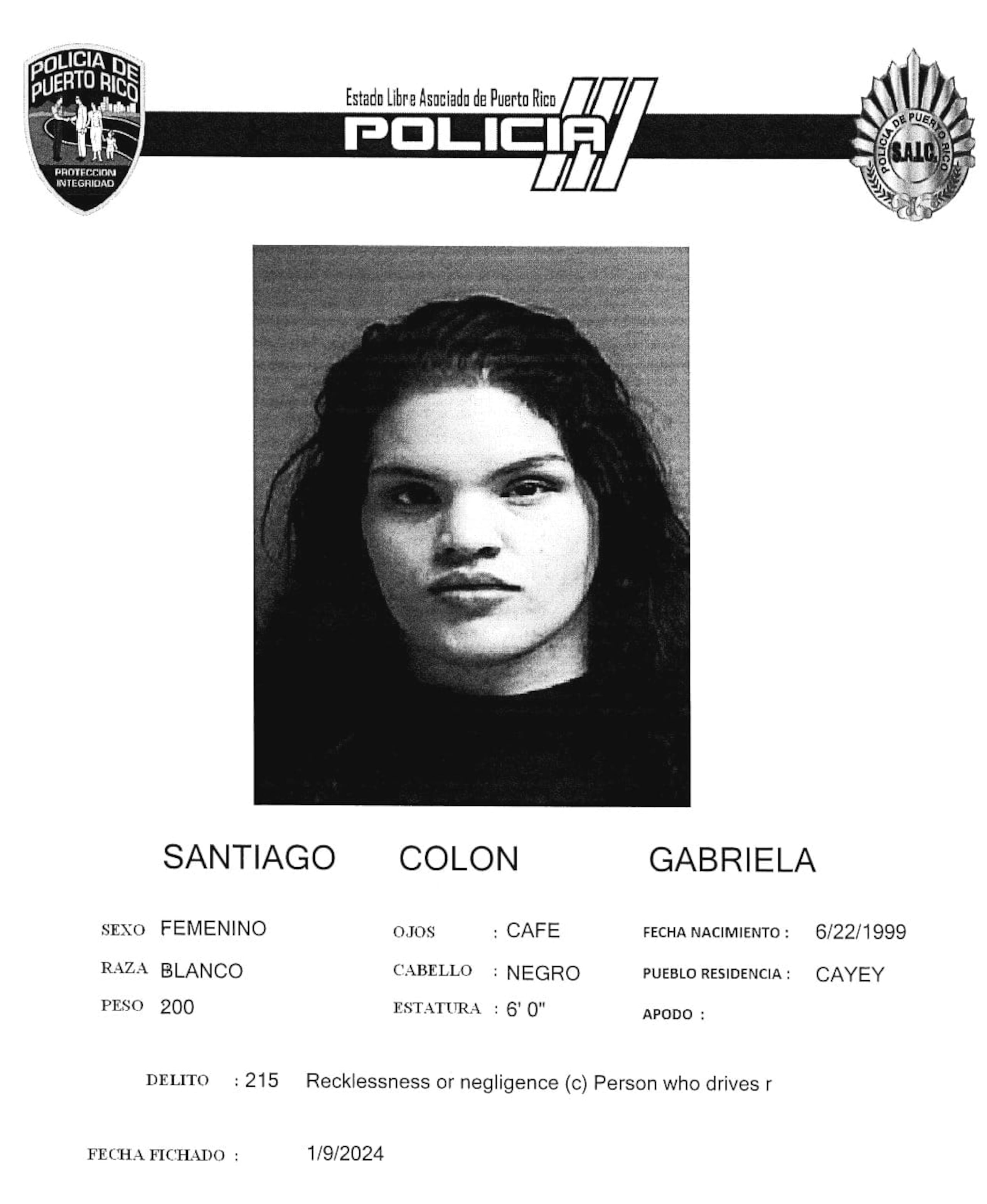 Gabriela Santiago Colón, quedó en libertad bajo fianza hasta la vista preliminar.