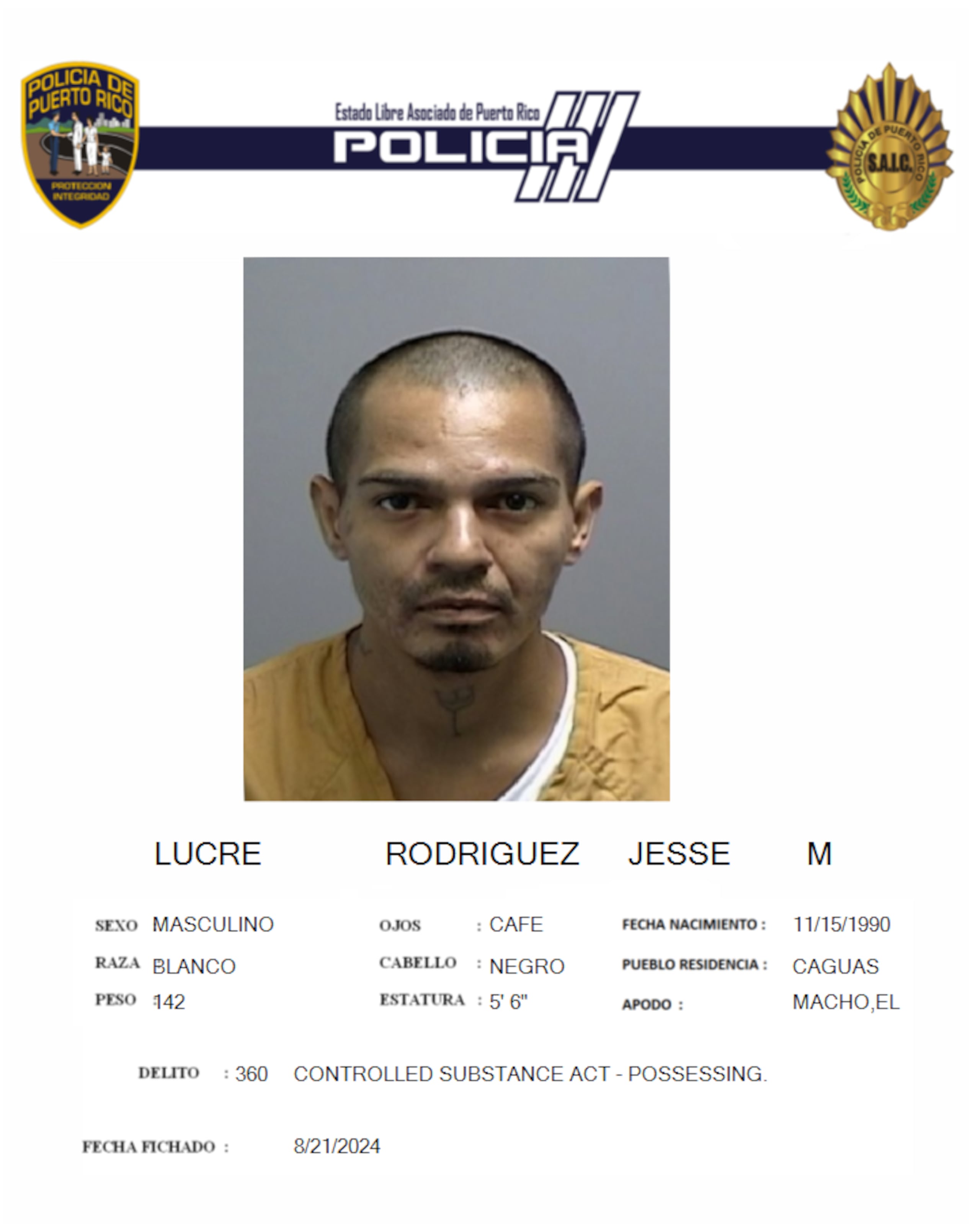 Al confinado Jesse M. Lucre Rodríguez, se le ocupó cocaína oculta en su cuerpo.