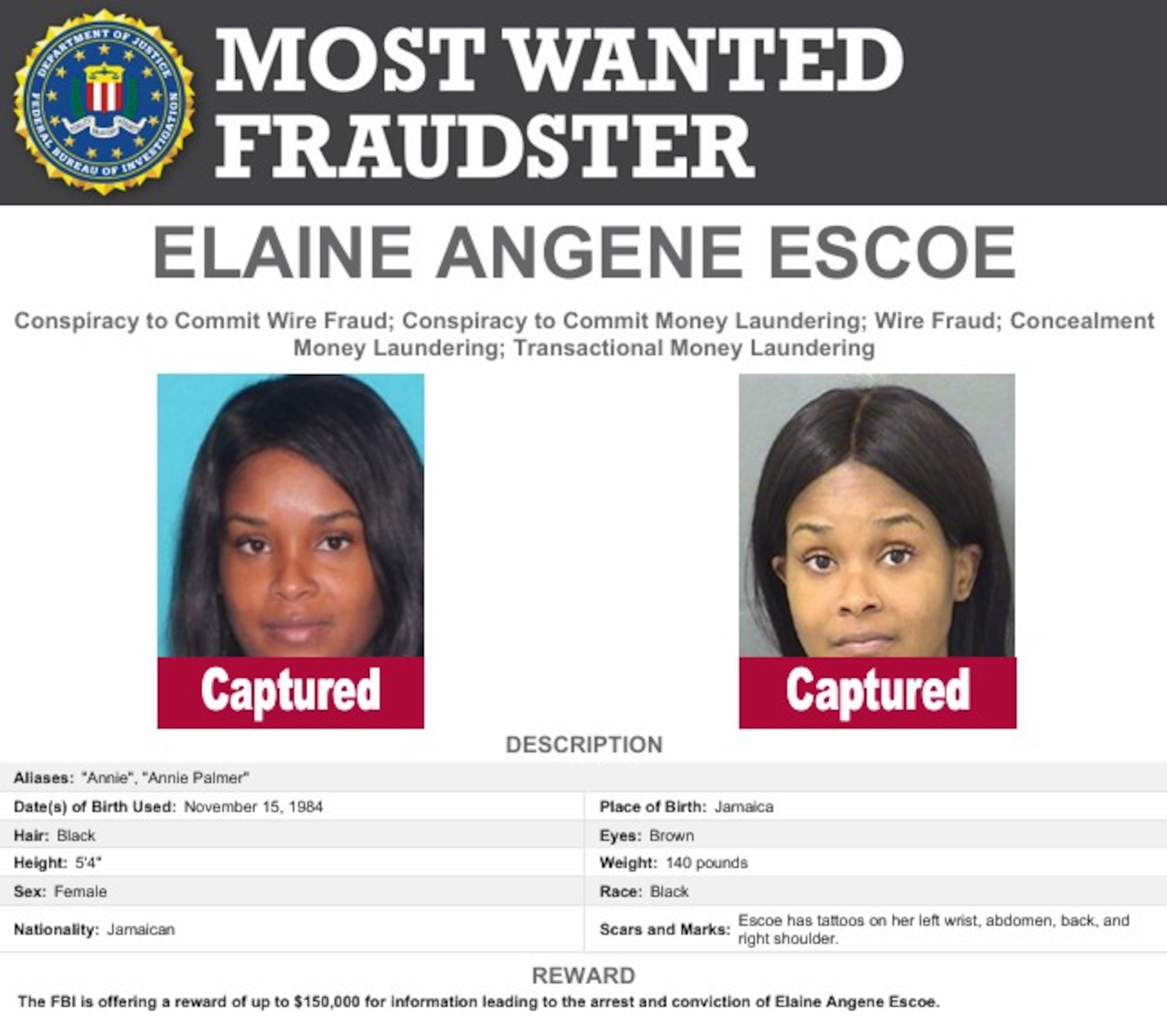 Escoe nunca compareció al Tribunal y huyó a Jamaica, donde se ocultaba bajo la identidad de "Harley Newman".