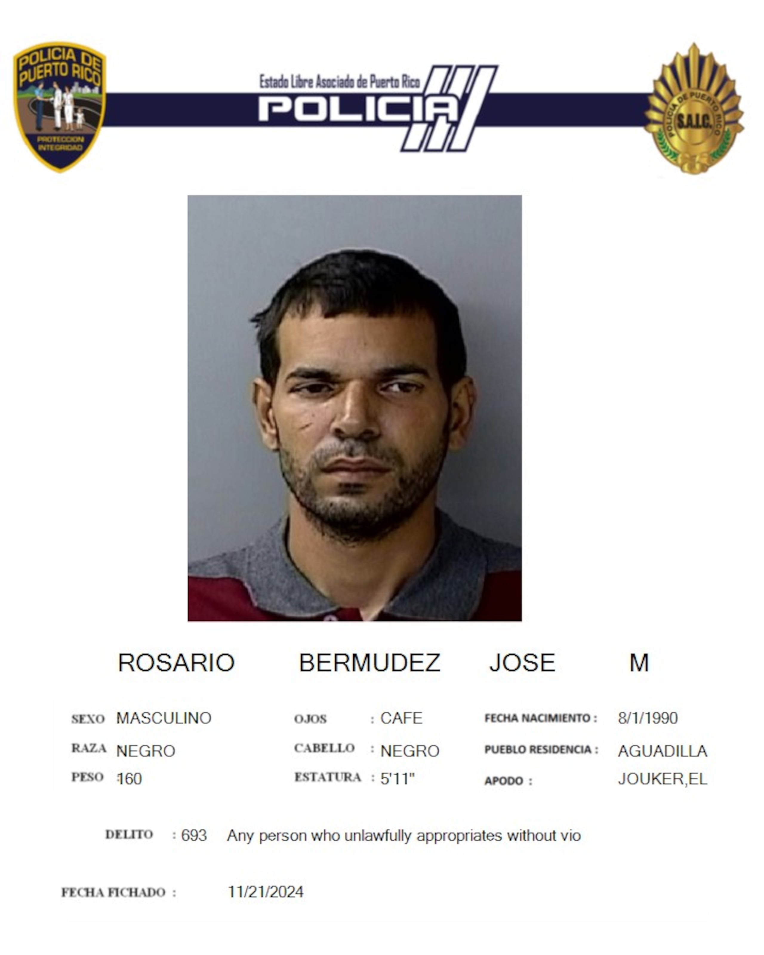 Contra José M. Rosario Bermúdez pesaban dos órdenes de arresto por el hurto de vehículos.