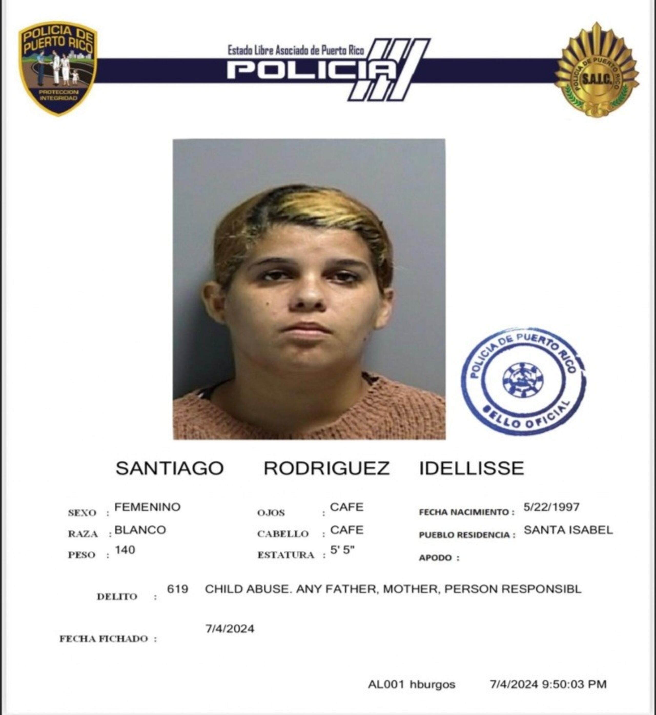 Idelisse Santiago Rodríguez enfrenta cargos por violencia doméstica y maltrato de menores.