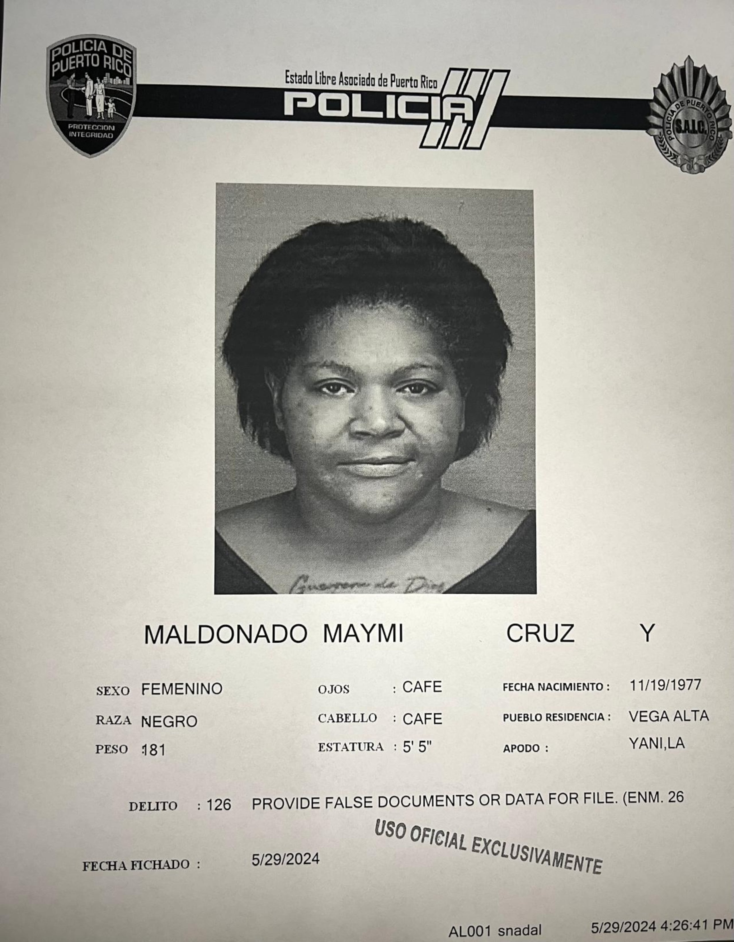 Cruz Y. Maldonado Maymi fue encarcelada al no prestar la fianza.