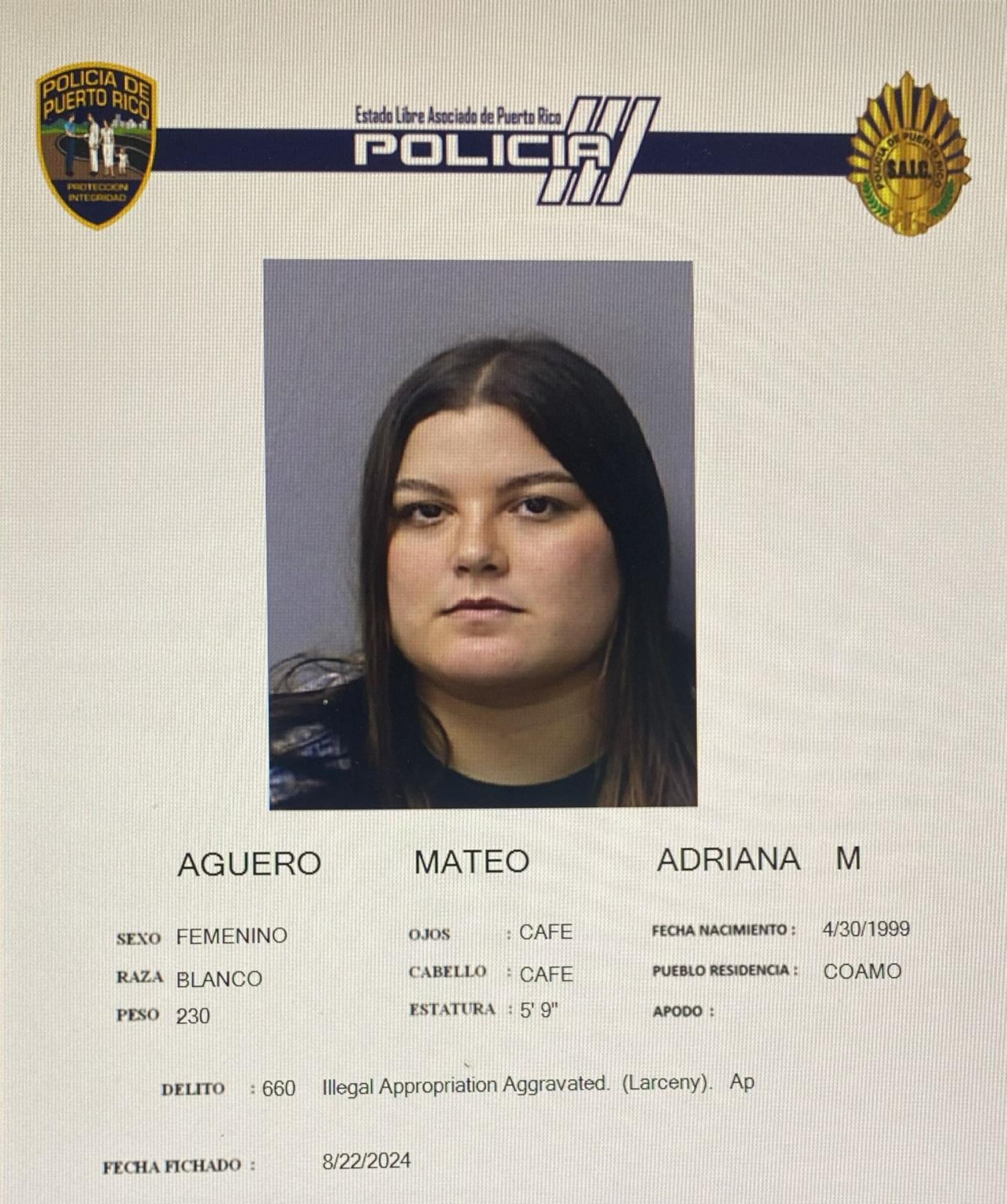Adriana M. Agüero Mateo está acusada por apropiación ilegal, fraude y maltrato a persona edad avanzada.