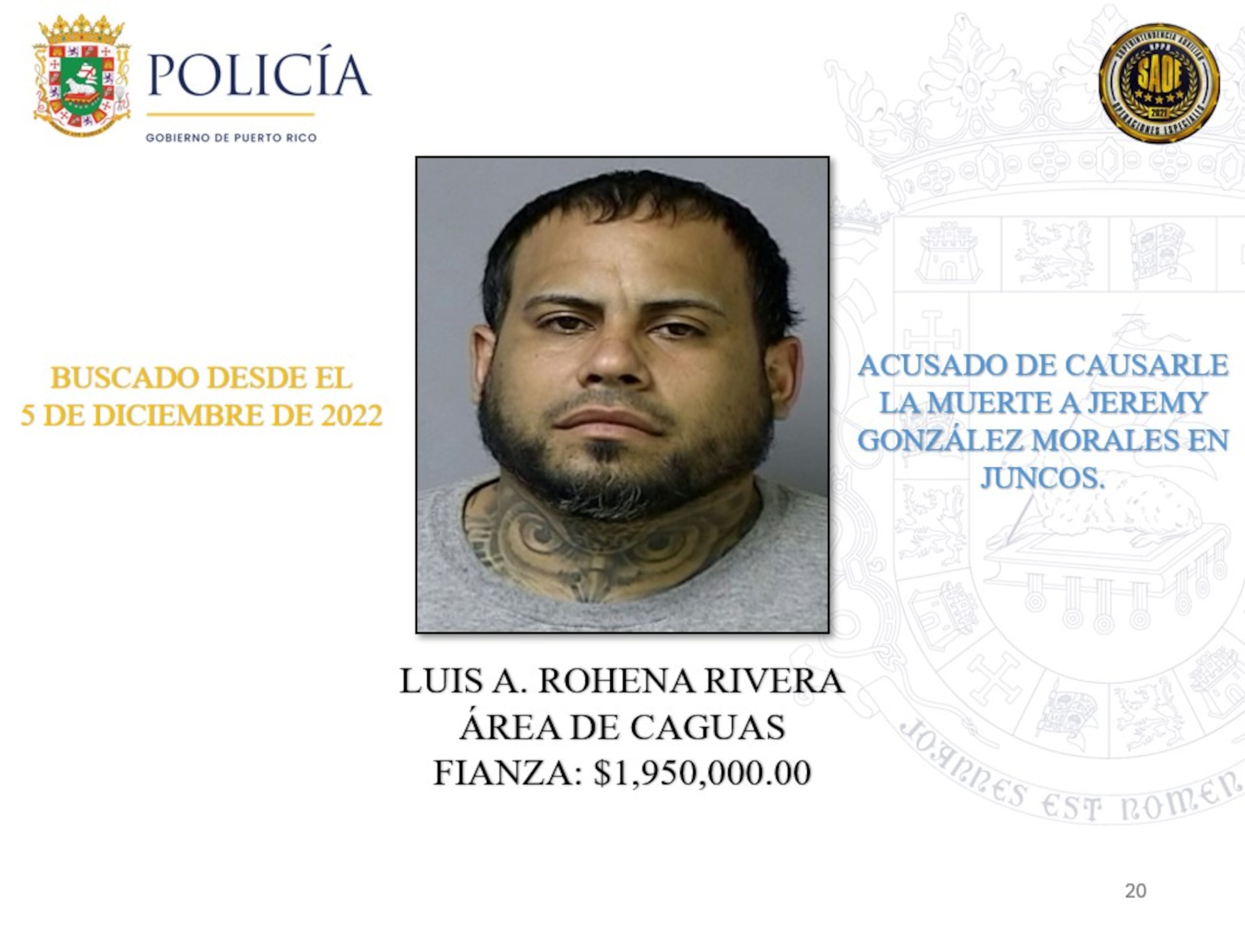 Luis A. Rohena Rivera | La Policía de Puerto Rico exhorta a la ciudadanía a colaborar con las autoridades para lograr la captura de 25 individuos que permanecen prófugos de la justicia y contra quienes pesan órdenes de arresto por delitos de asesinato ocurridos en distintos municipios de la Isla.
Estos individuos son considerados de alta peligrosidad y son buscados por hechos que han cobrado la vida de múltiples víctimas. Algunos de ellos han evadido la justicia durante años, mientras que otros enfrentan acusaciones recientes por asesinatos cometidos durante el presente año.