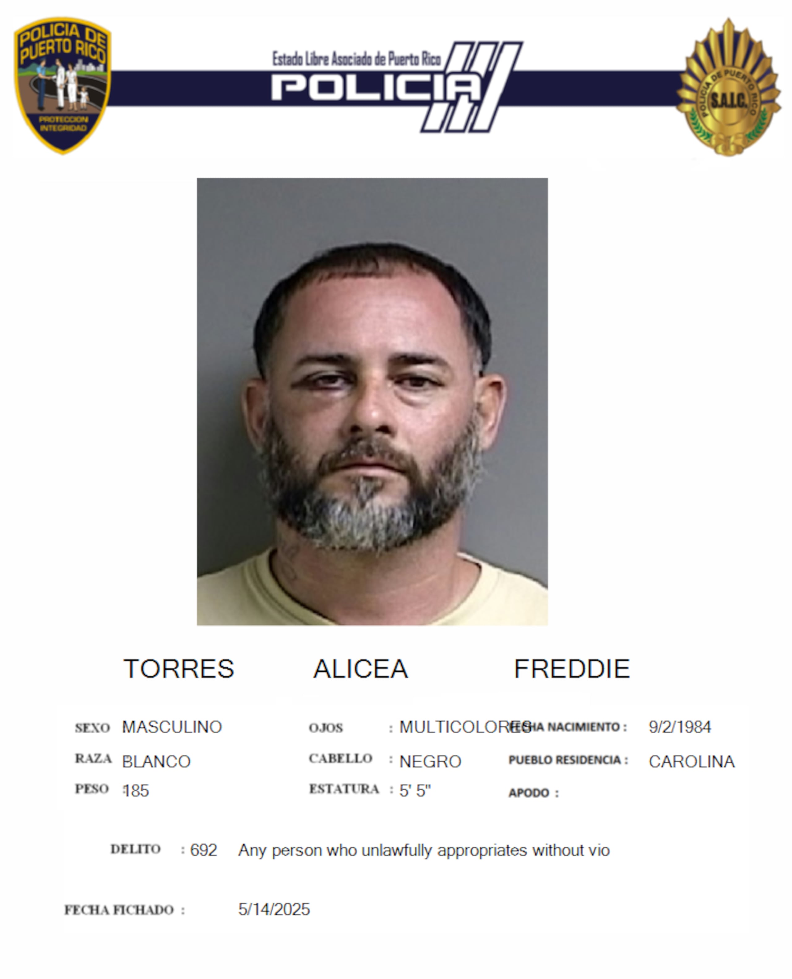 La vista preliminar contra Torres Alicea fue señalada para el dos de junio.