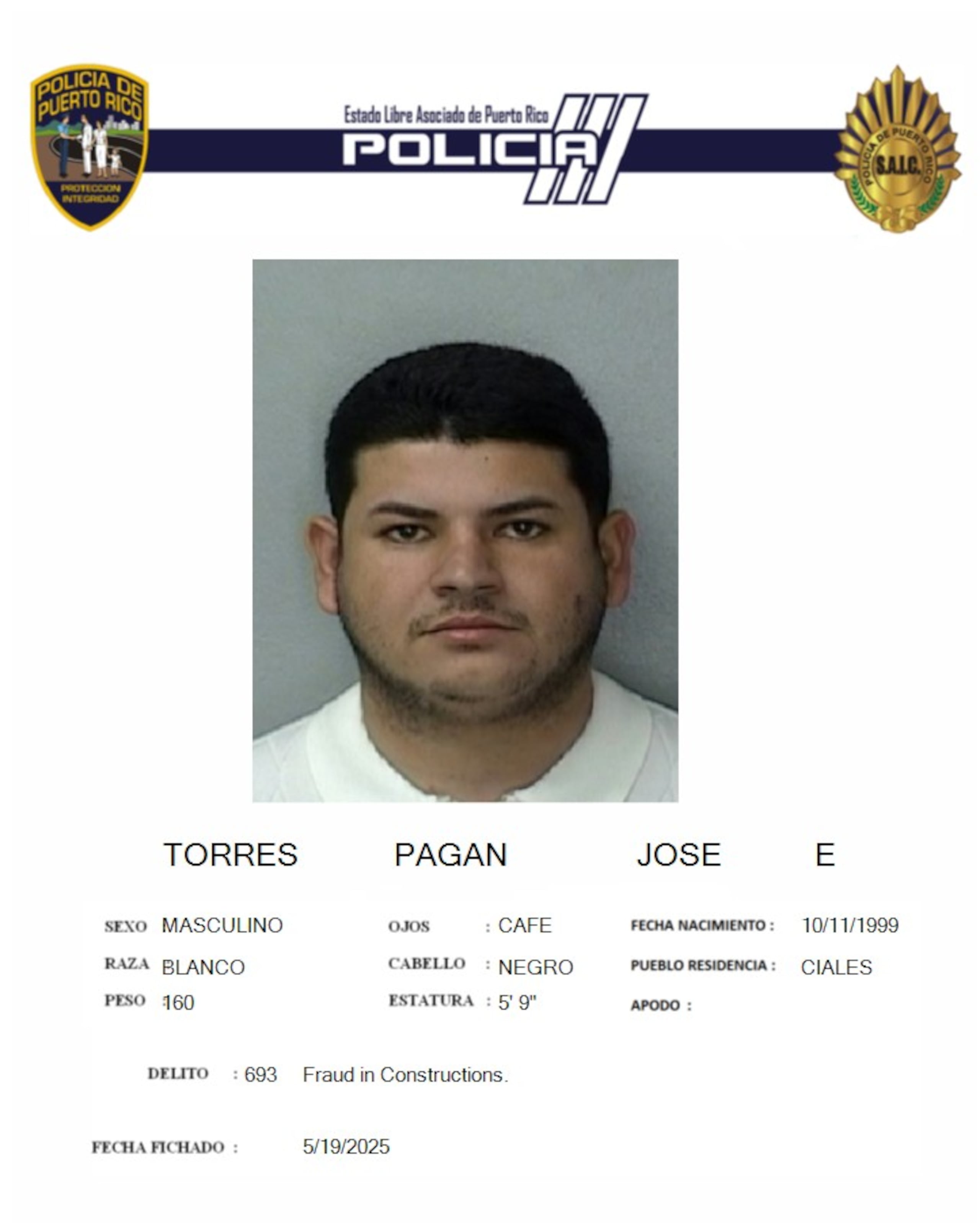 José E. Torres Pagán, es buscado por fraude en la construcción de unas puertas en aluminio.