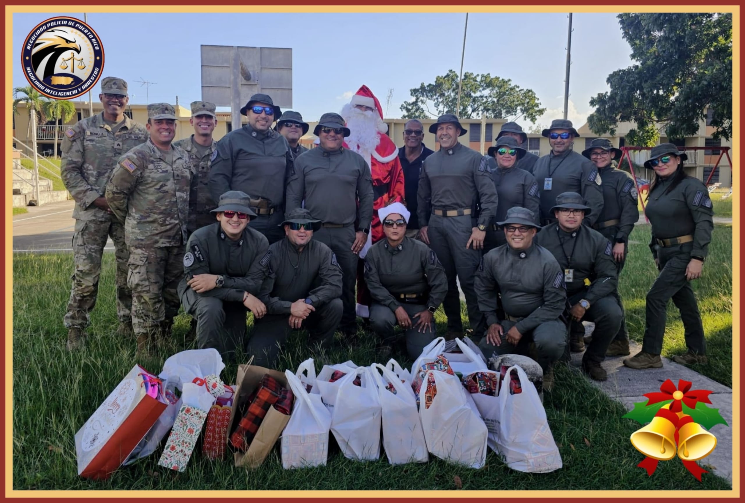 Agentes de la División de Inteligencia y Arrestos de Ponce, junto al "Task Force" de la Guardia Nacional de Puerto Rico, entregaron regalos y compartieron con niños residentes de San Idelfonso Apartments, en Coamo.
