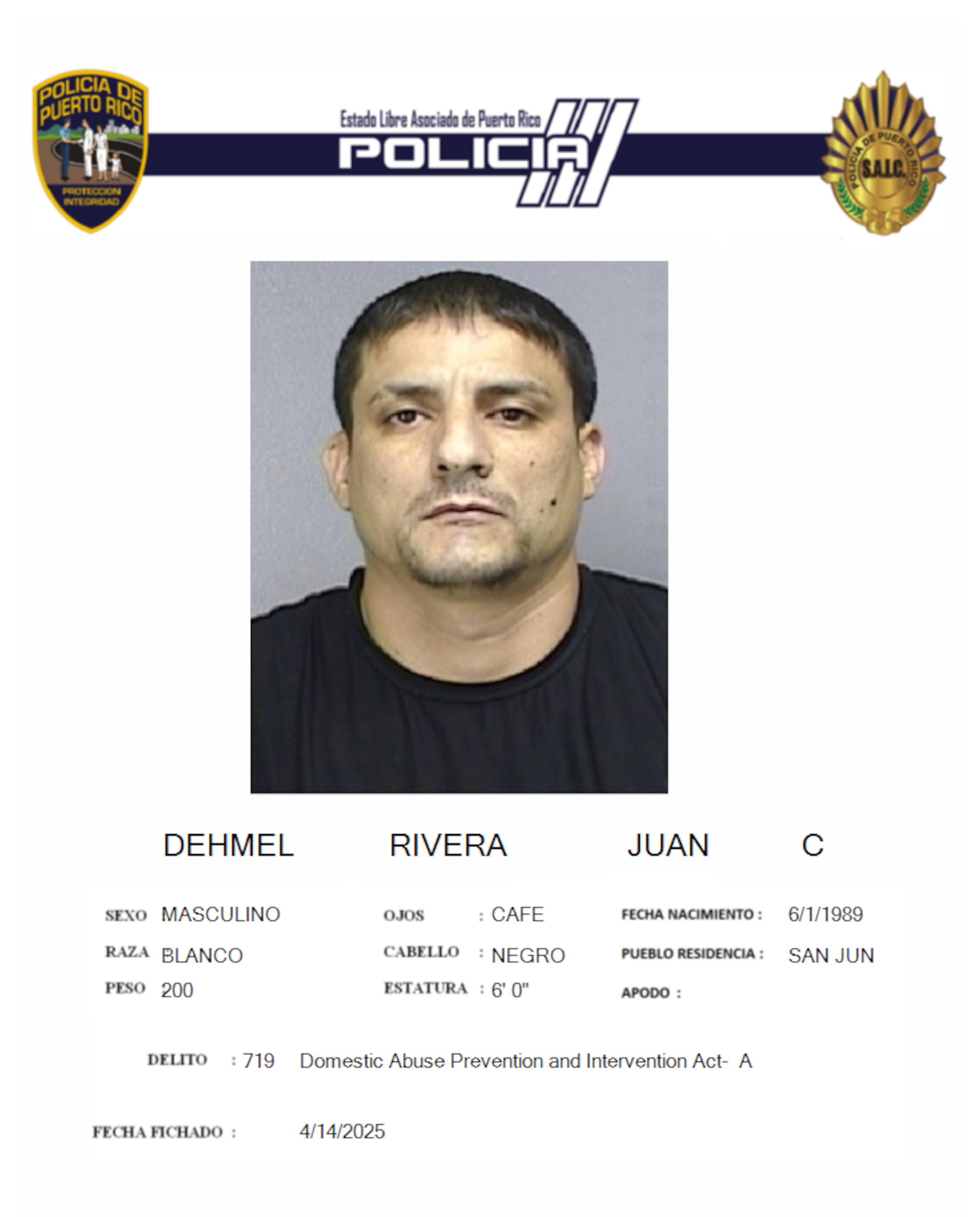 Juan C. Dehmel Rivera, enfrenta cargos por violencia doméstica.