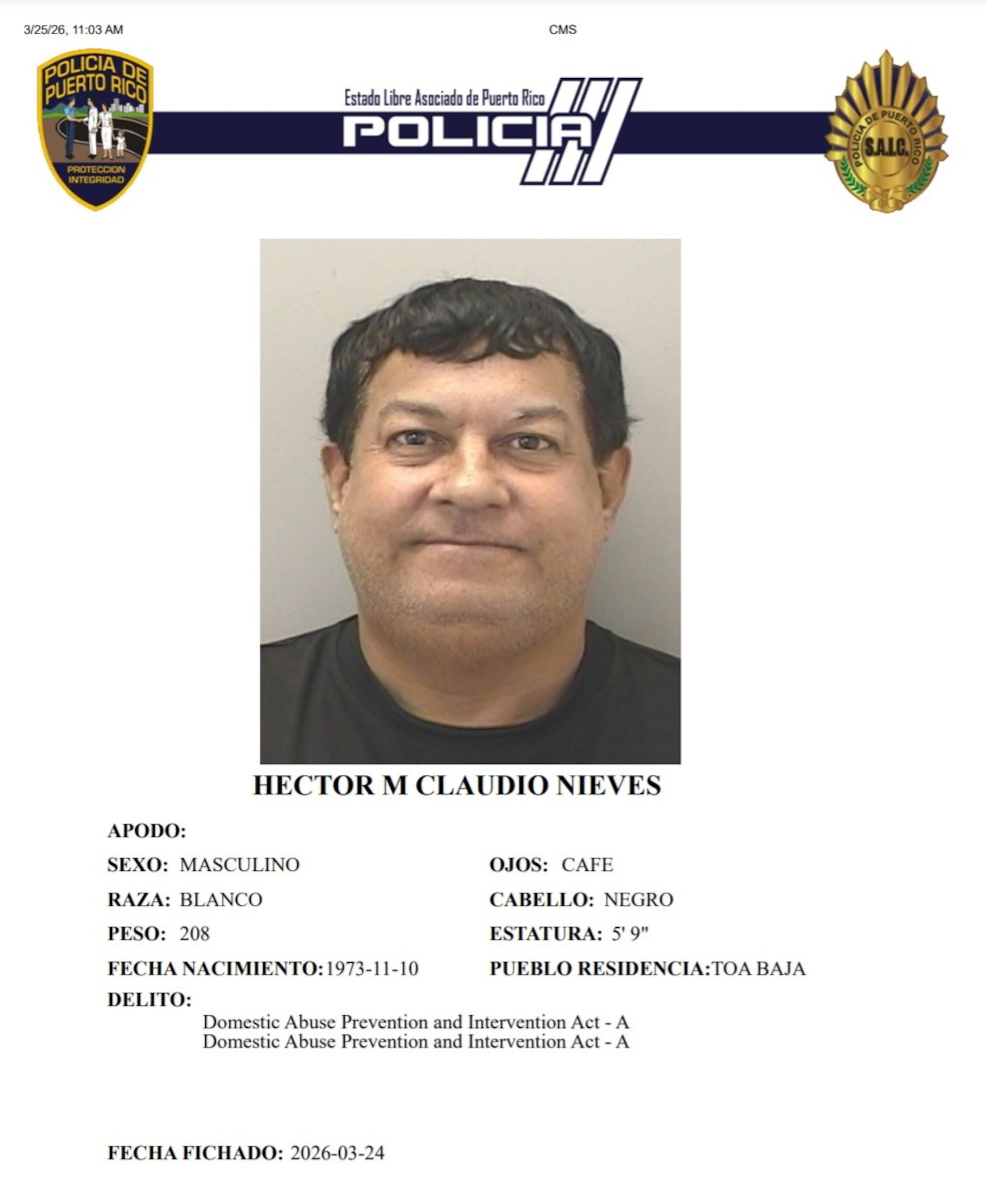 Héctor M. Claudio Nieves, enfrenta cargos por violencia doméstica.