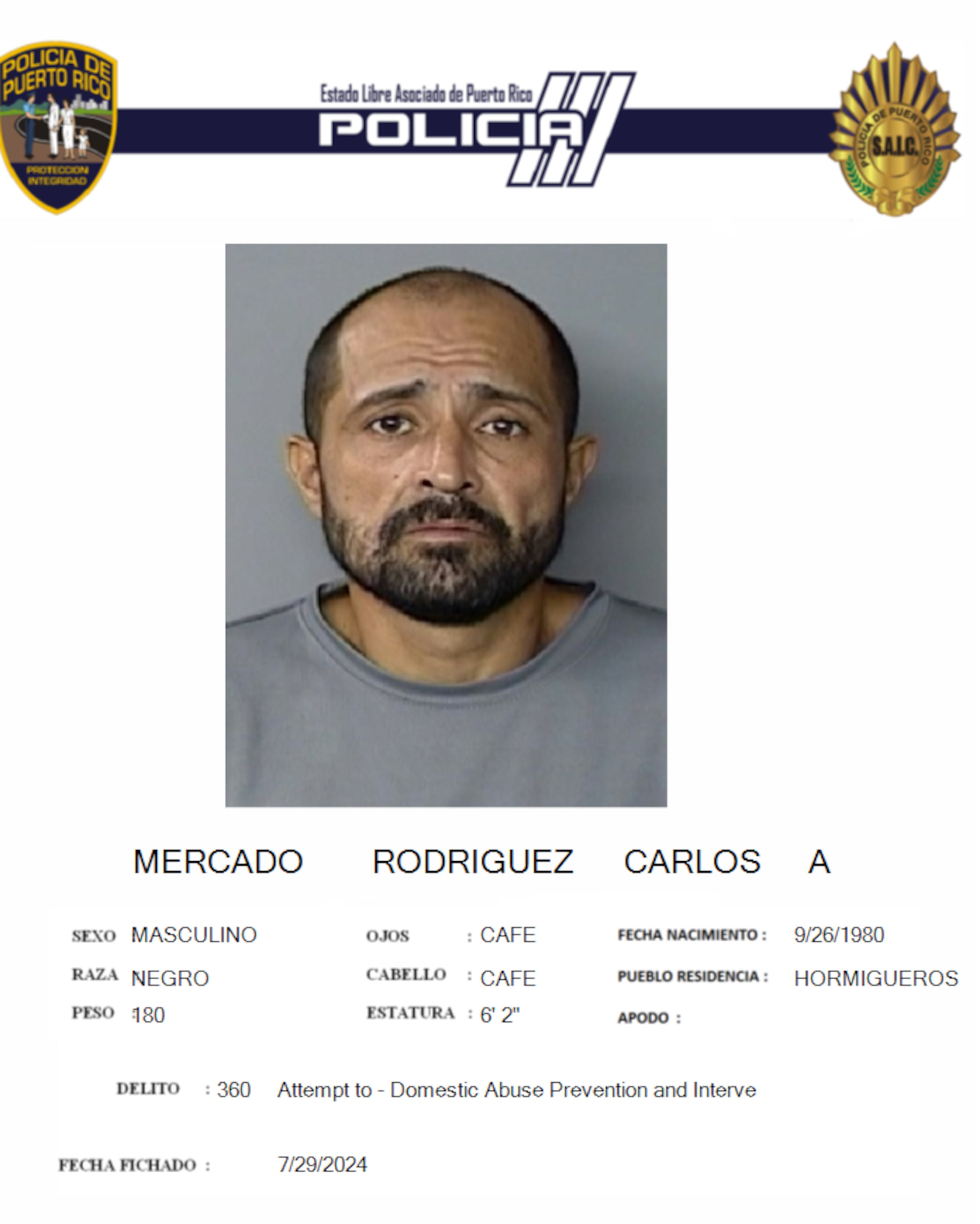 Carlos A. Mercado Rodríguez enfrenta cargos por violar una orden de protección.