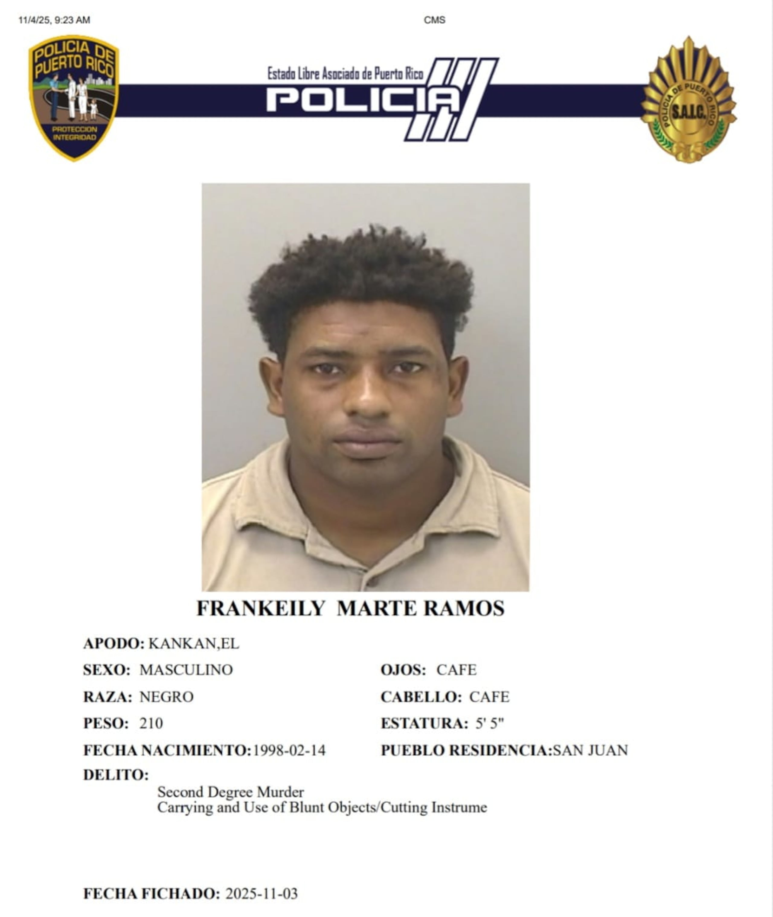 Frankeily Marte Ramos, enfrenta cargos por asesinato en segundo grado y violación a la Ley de Armas.