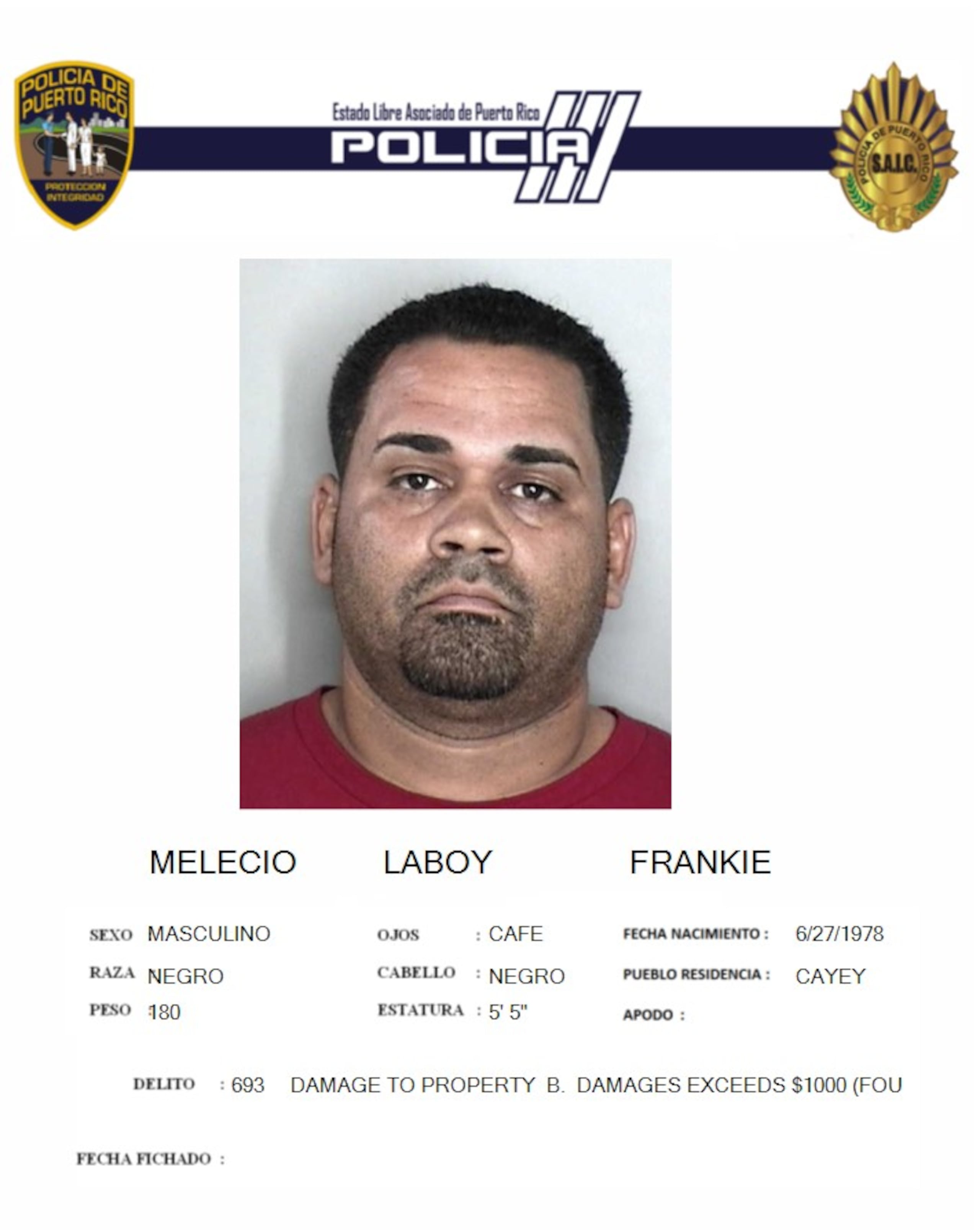 Frankie Melecio Laboy, fue arrestado como sospechoso del asesinato de un promotor de música urbana en Caguas.