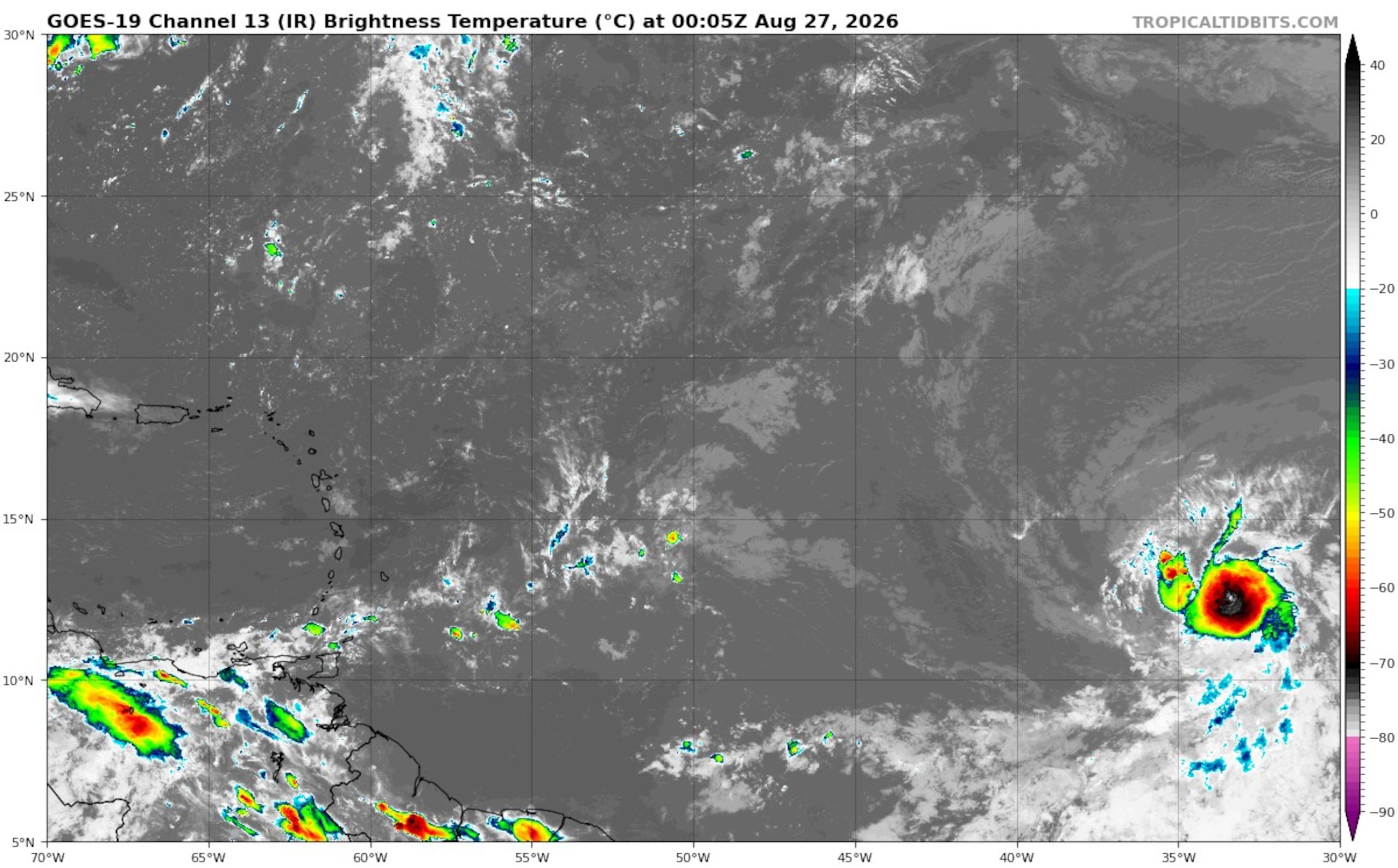 La onda tropical Invest 96L se mueve al oeste a cerca de 20 mph.