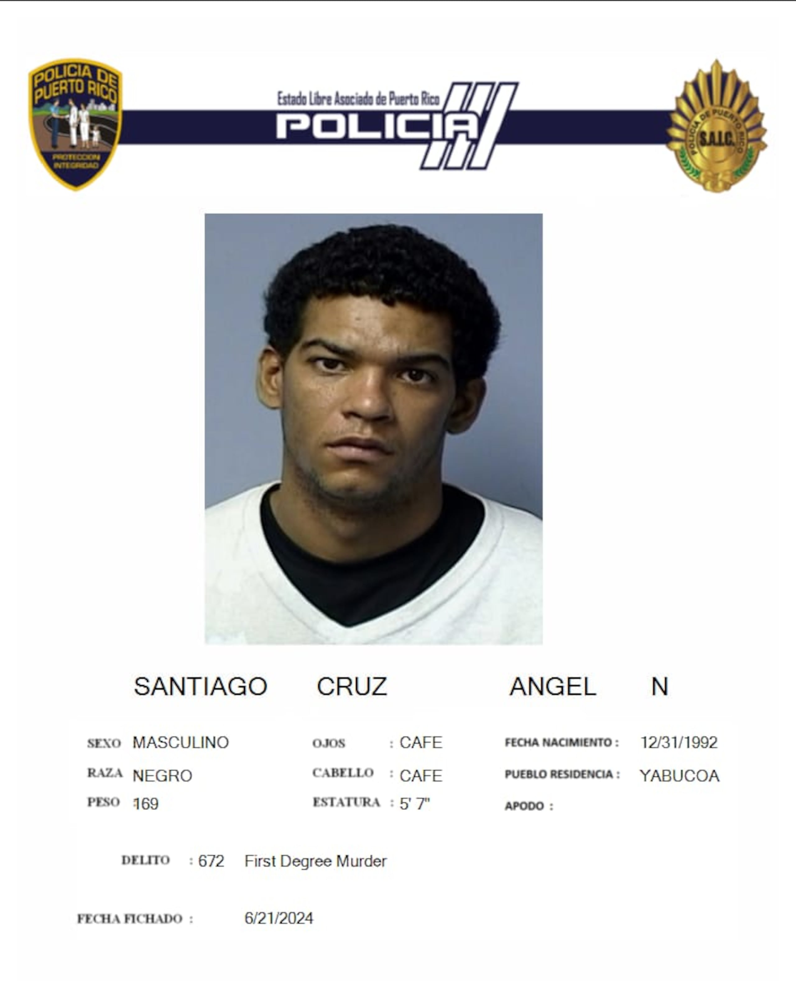 Ángel N. Santiago Cruz enfrenta cargos por feminicidio íntimo y violación a la Ley de Armas por atacar con un marrón a su pareja en Yabucoa.