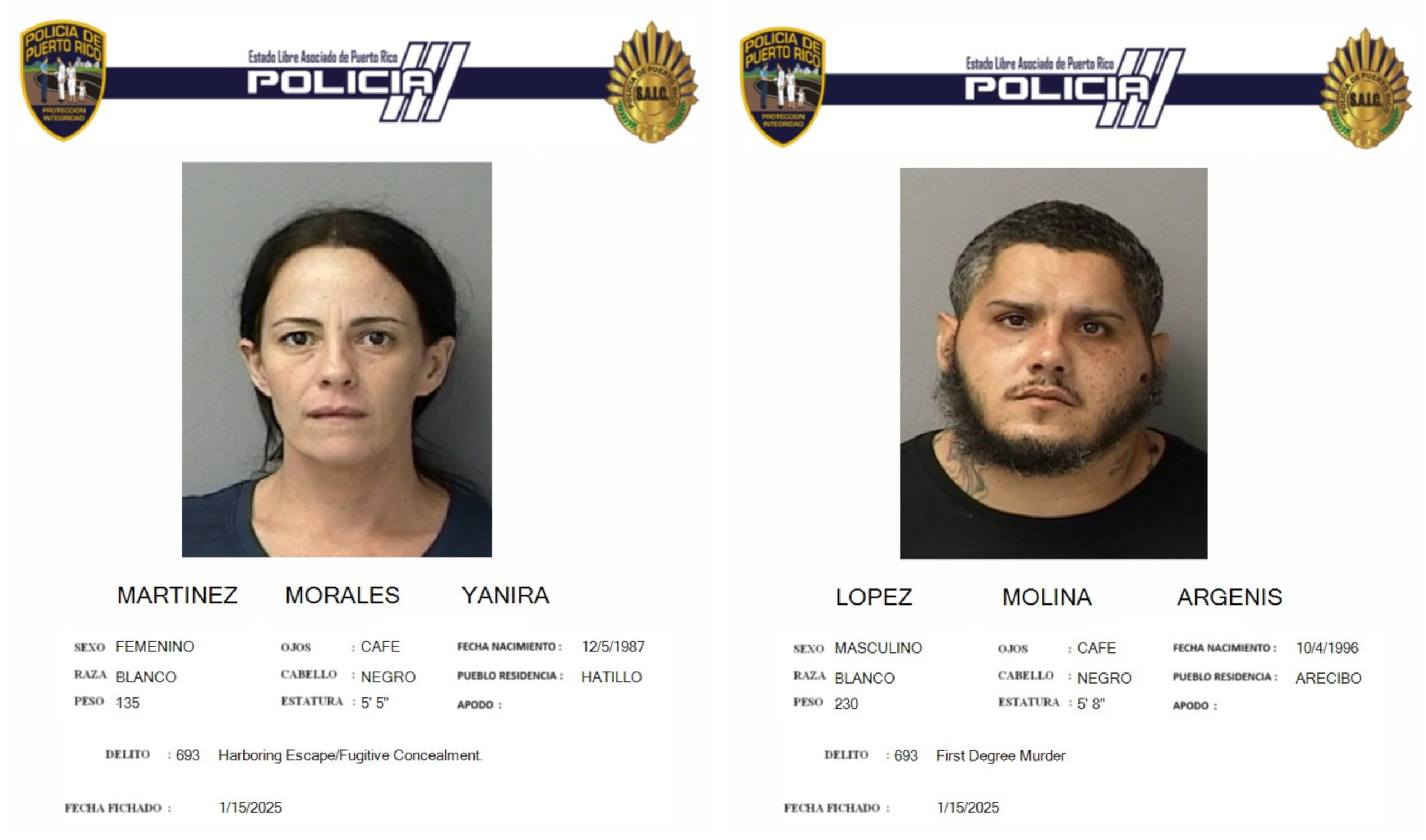 Se radicaron cargos por asesinato en primer grado y armas contra Argenis López Molina, de 28 años, y un cargo por encubrimiento contra la pareja de este, Yanira Martínez Morales, de 37 años.