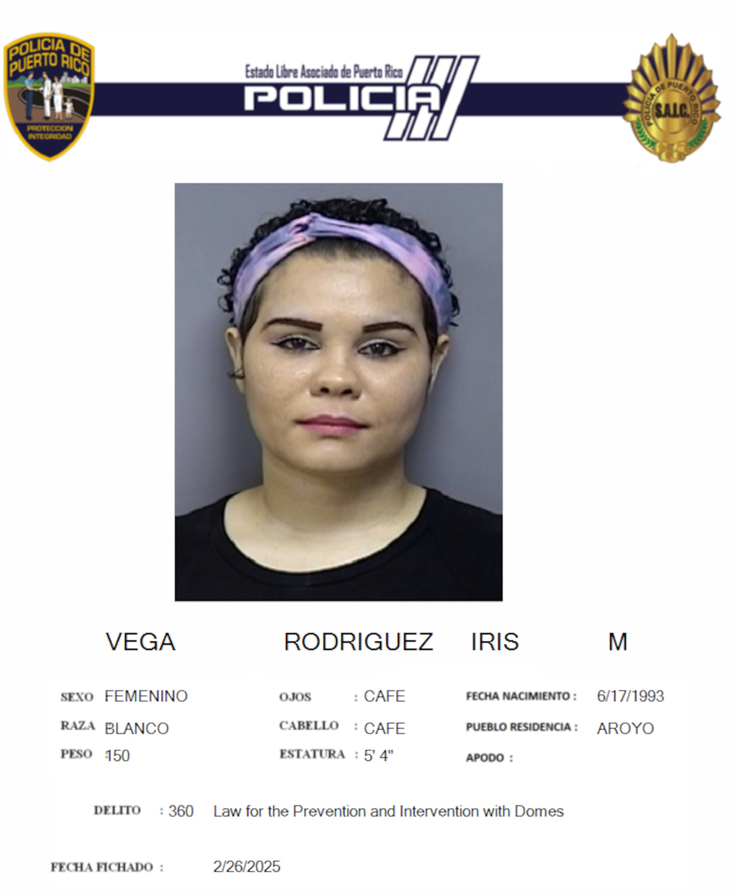 Iris M. Vega Rodríguez, fue acusada por violencia doméstica contra su pareja.