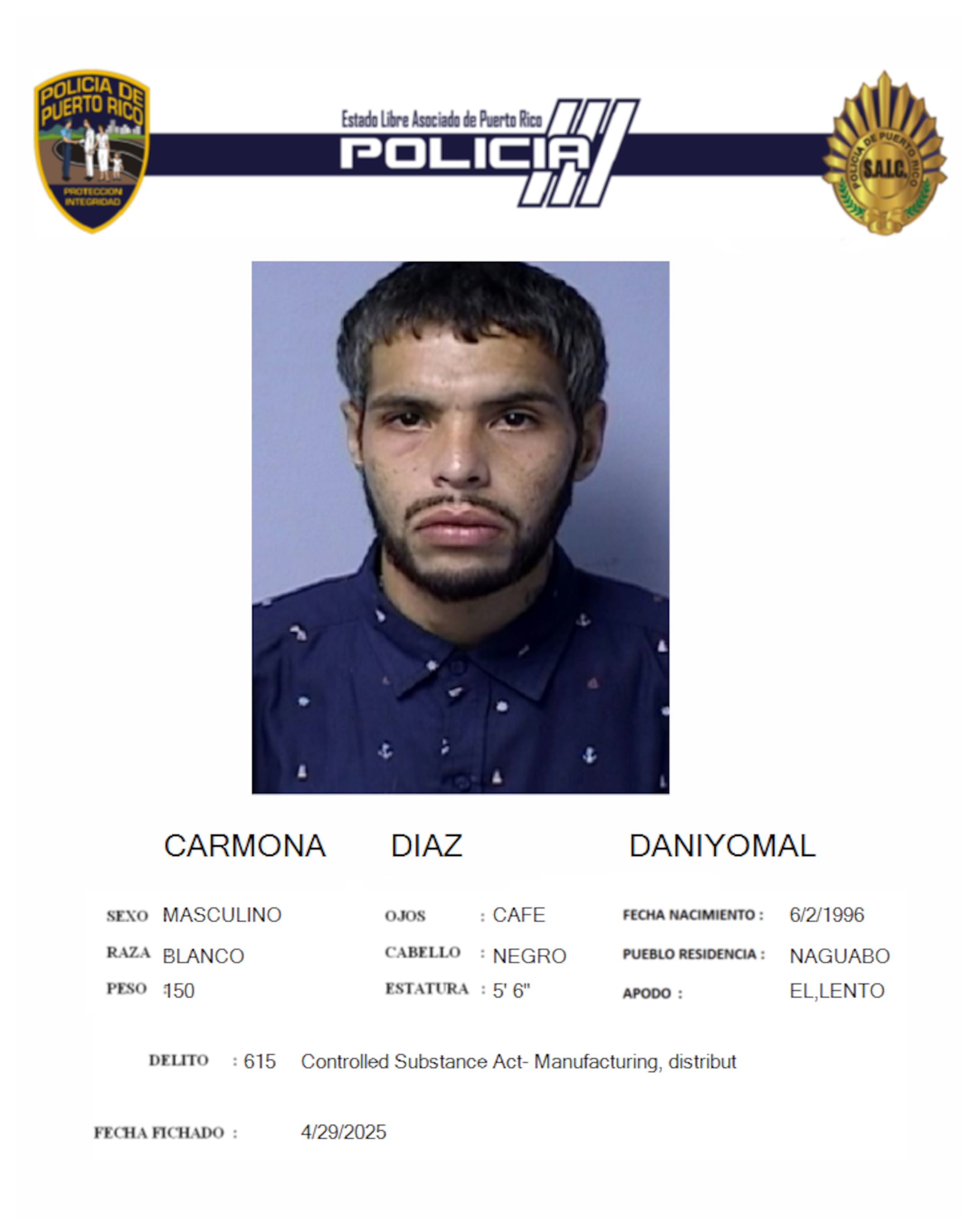 Daniyomal Carmona Díaz, fue asesinado el 28 de mayo, en el camino Bastián Martínez del barrio Mambiche Prieto, en Humacao.