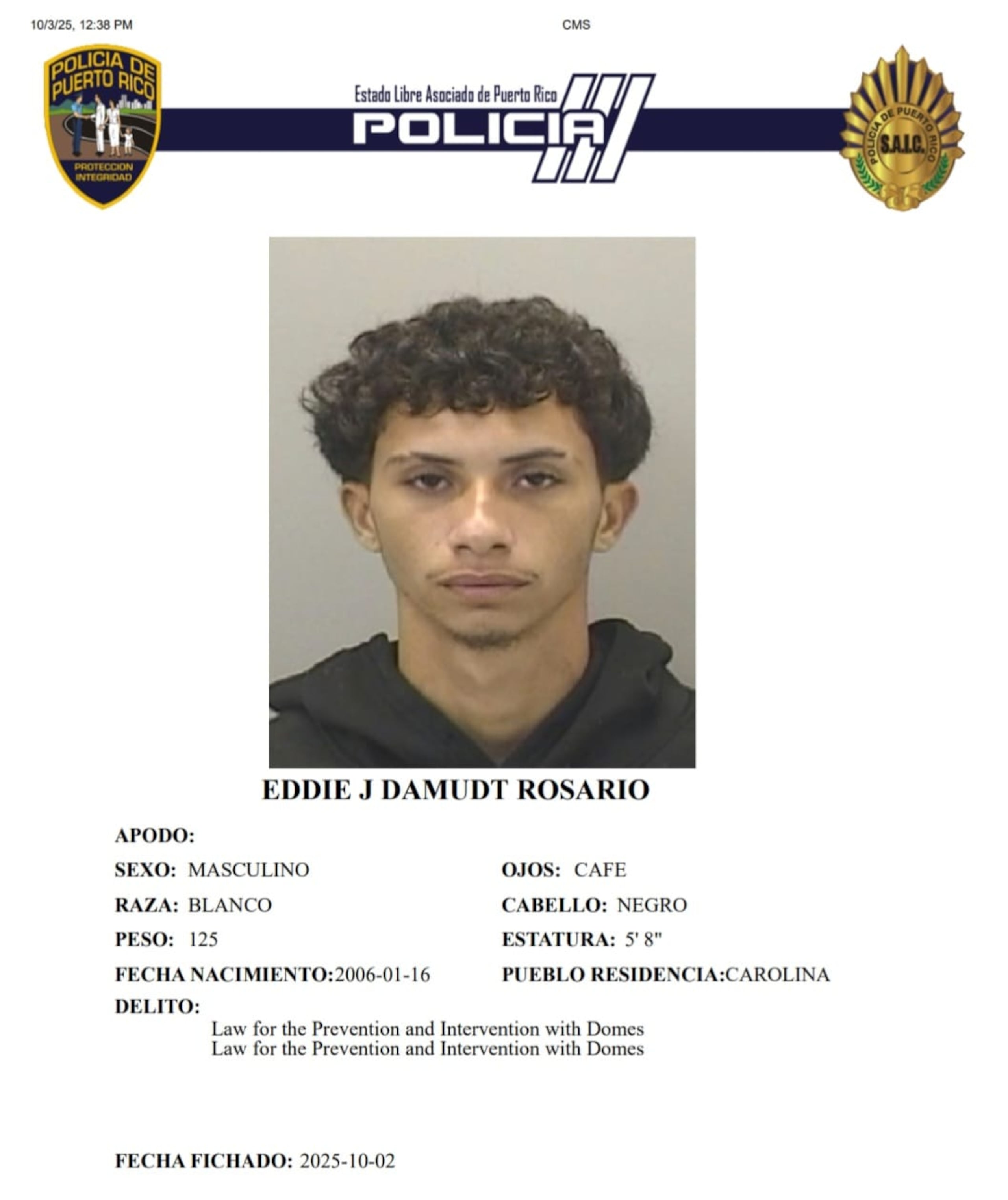 Eddie J. Damudt Rosario, enfrenta un cargo de maltrato por violencia doméstica.