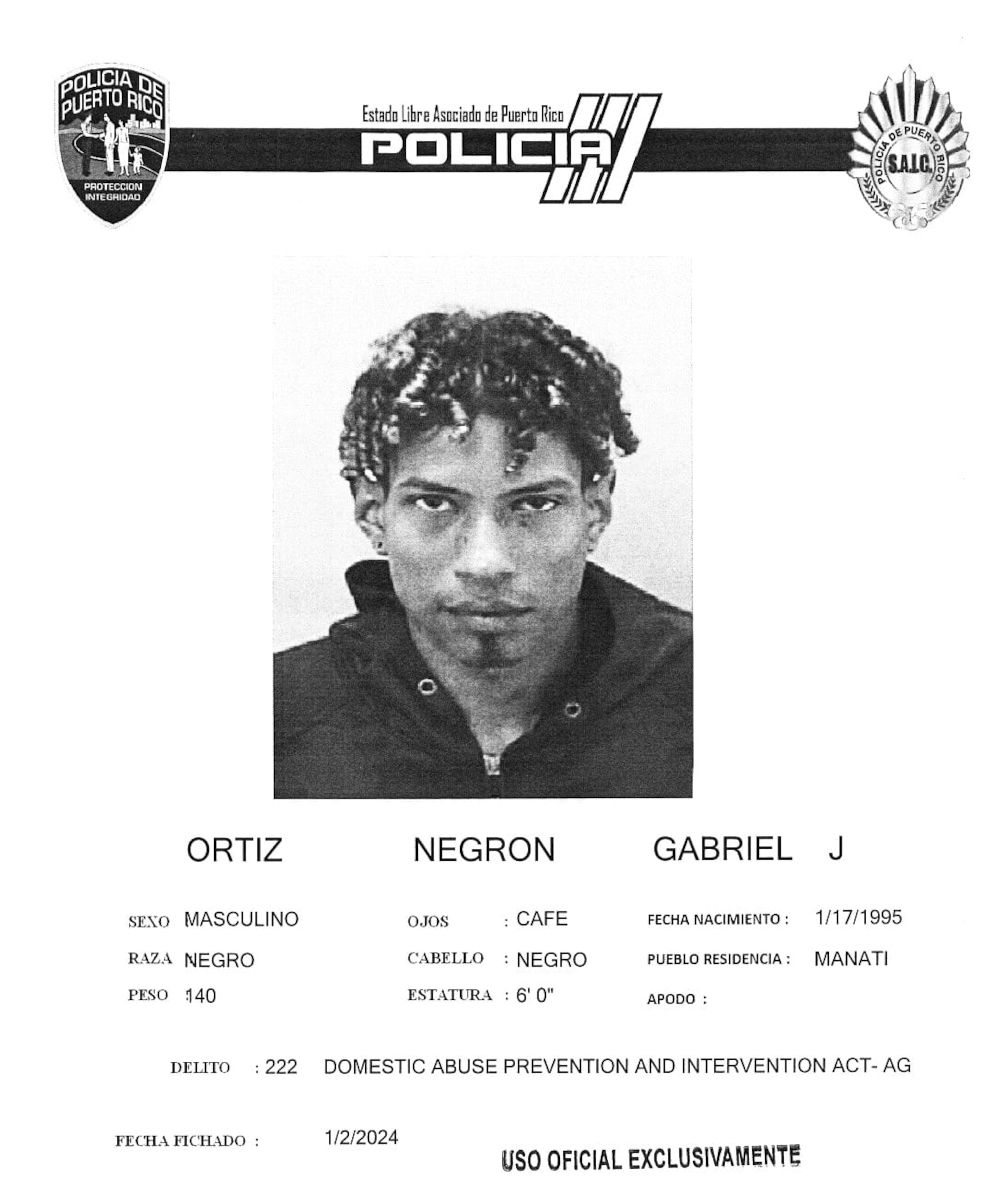 Gabriel J. Ortiz Negrón enfrenta un cargo por maltrato agravado contra su pareja consensual.