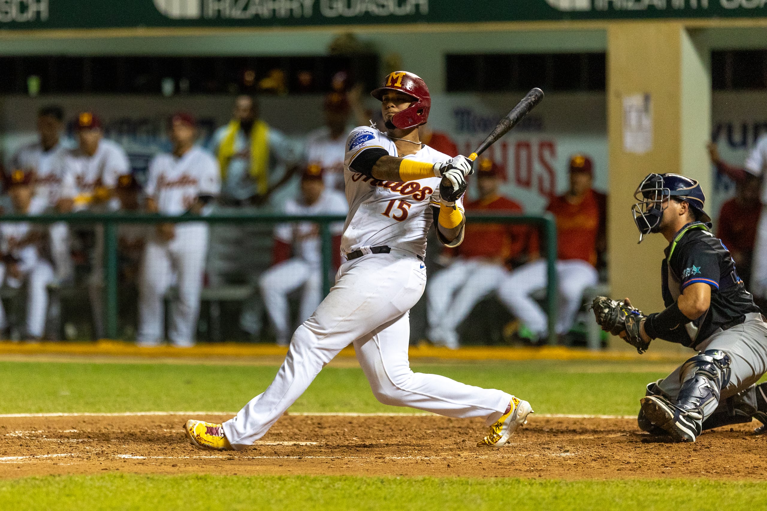 Martin "Machete" Maldonado en un turno al bate frente a los Senadores de San Juan en el quinto juego de la final de la Liga de Béisbol Profesional Roberto Clemente (LBPRC).