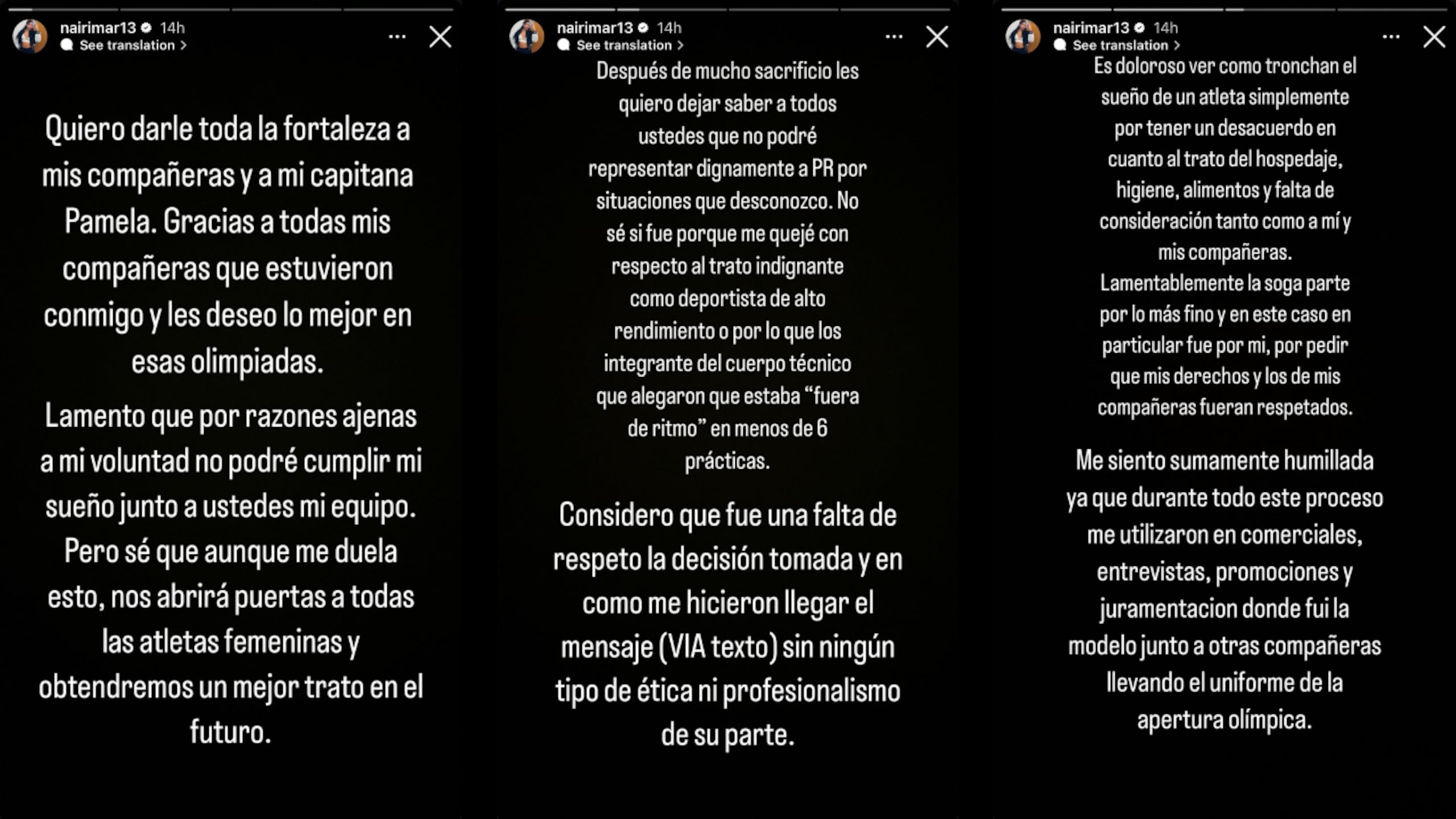 Expresiones de Nairimar Vargas en Instagram.