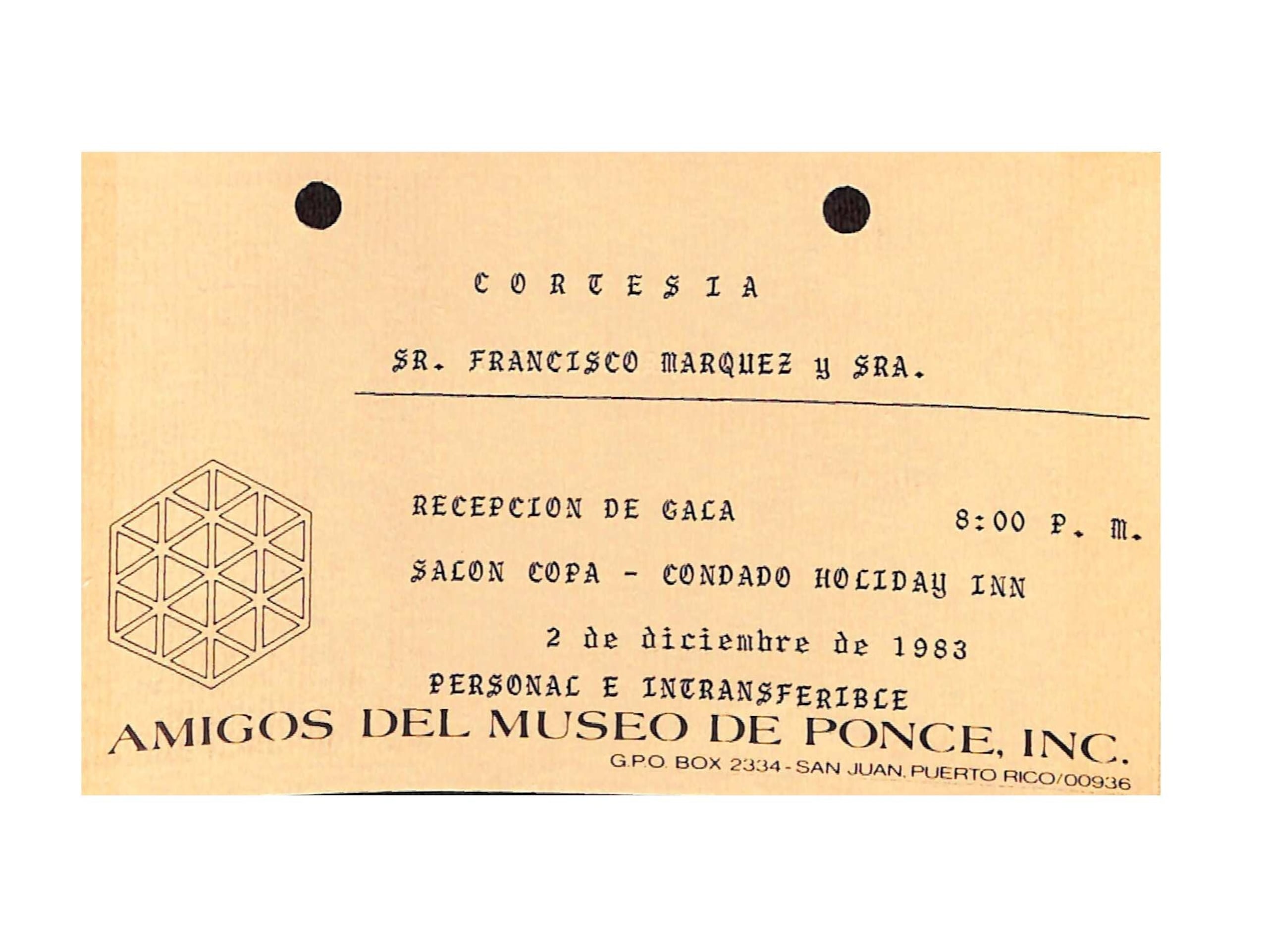 Boleto para la segunda gala del museo.