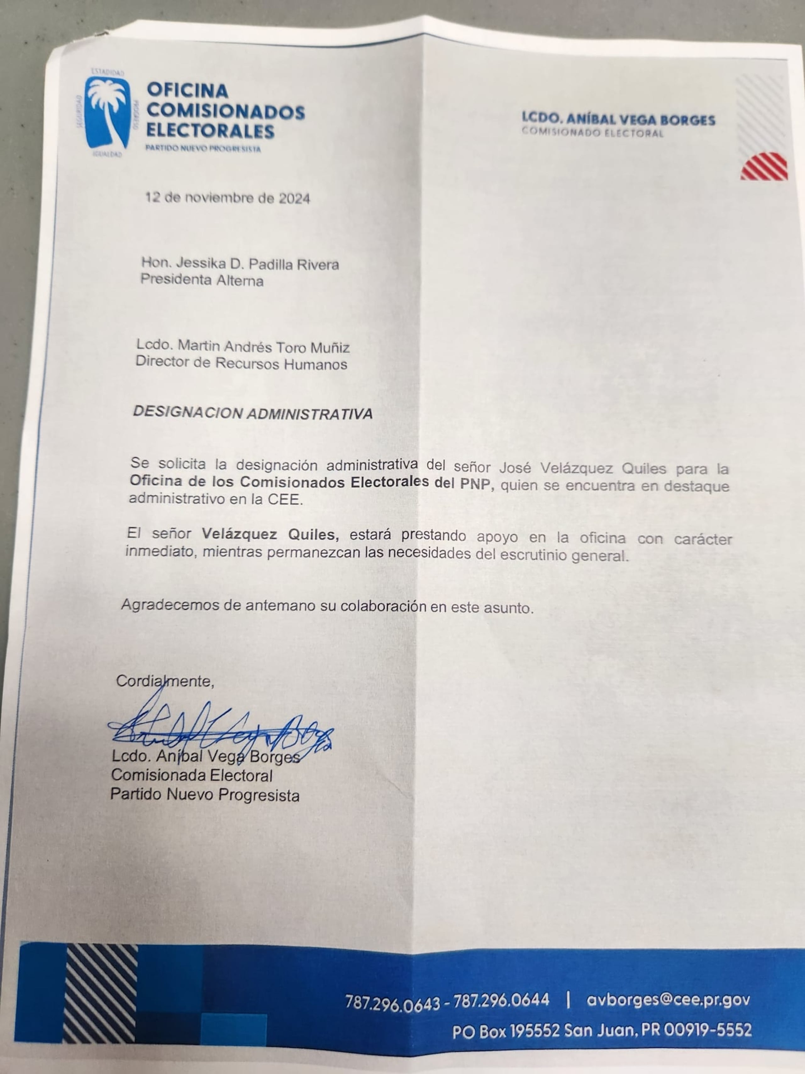 Carta enviada por el PNP a la CEE