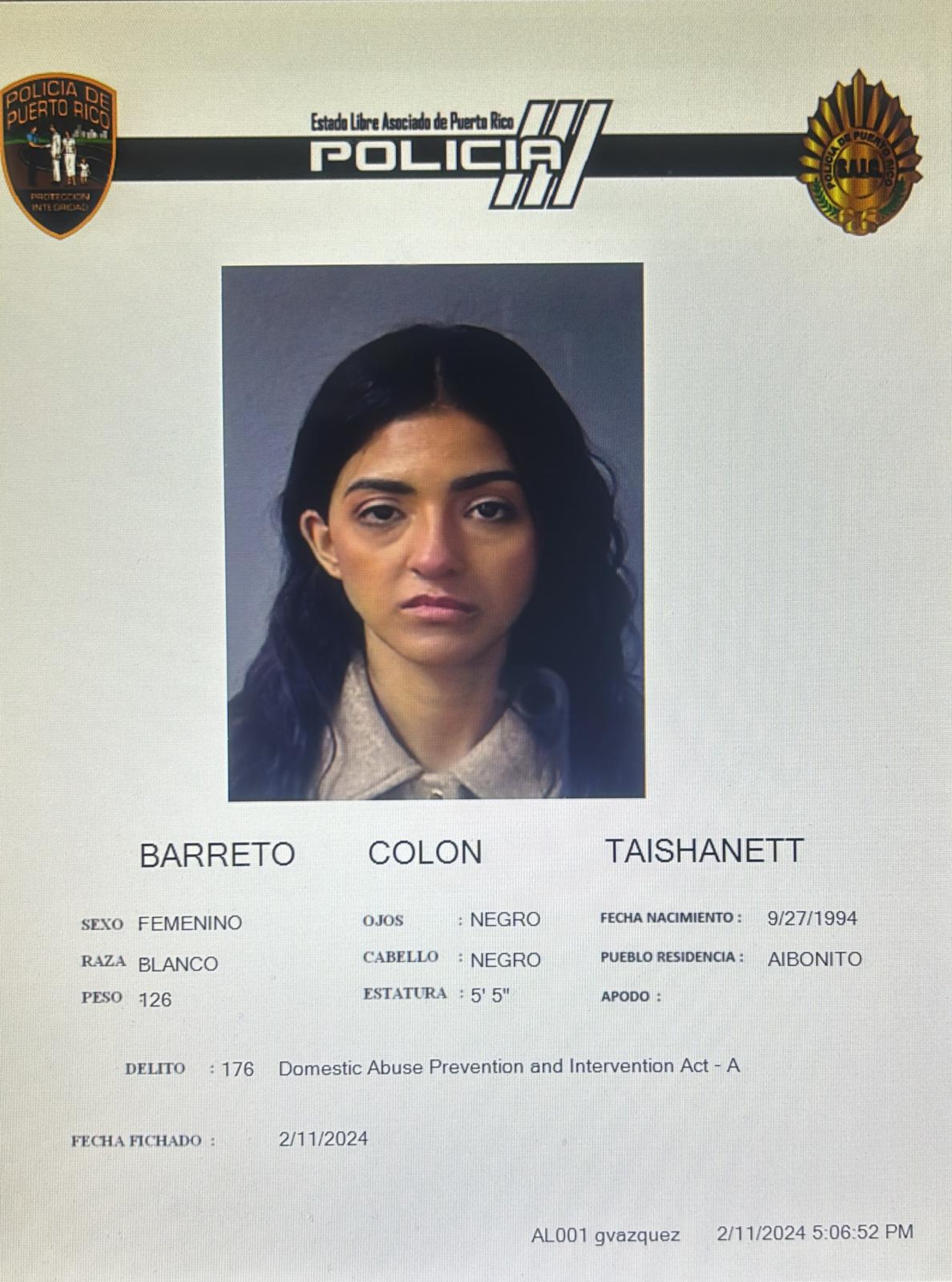Taishanett Barreto Colón, fue acusada por maltrato conyugal.