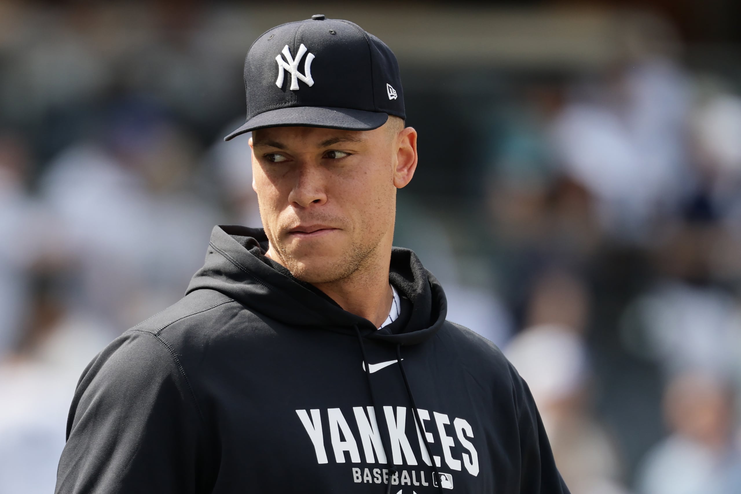 Aaron Judge, de los Yankees de Nueva York, después de la novena entrada de un juego contra los Guardians de Cleveland.