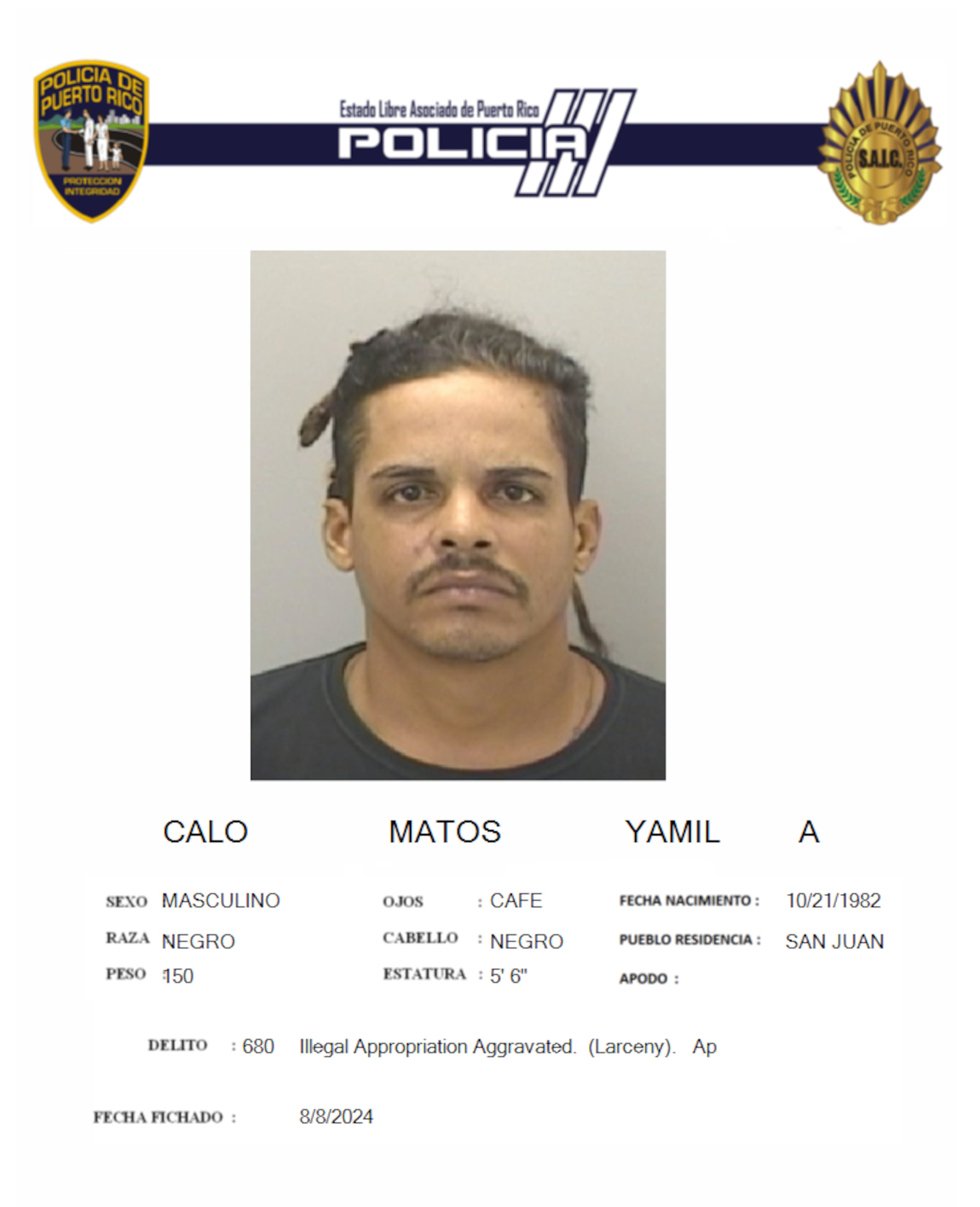 Yamil A. Calo Matos enfrenta cargos por apropiación ilegal agravada y daños.