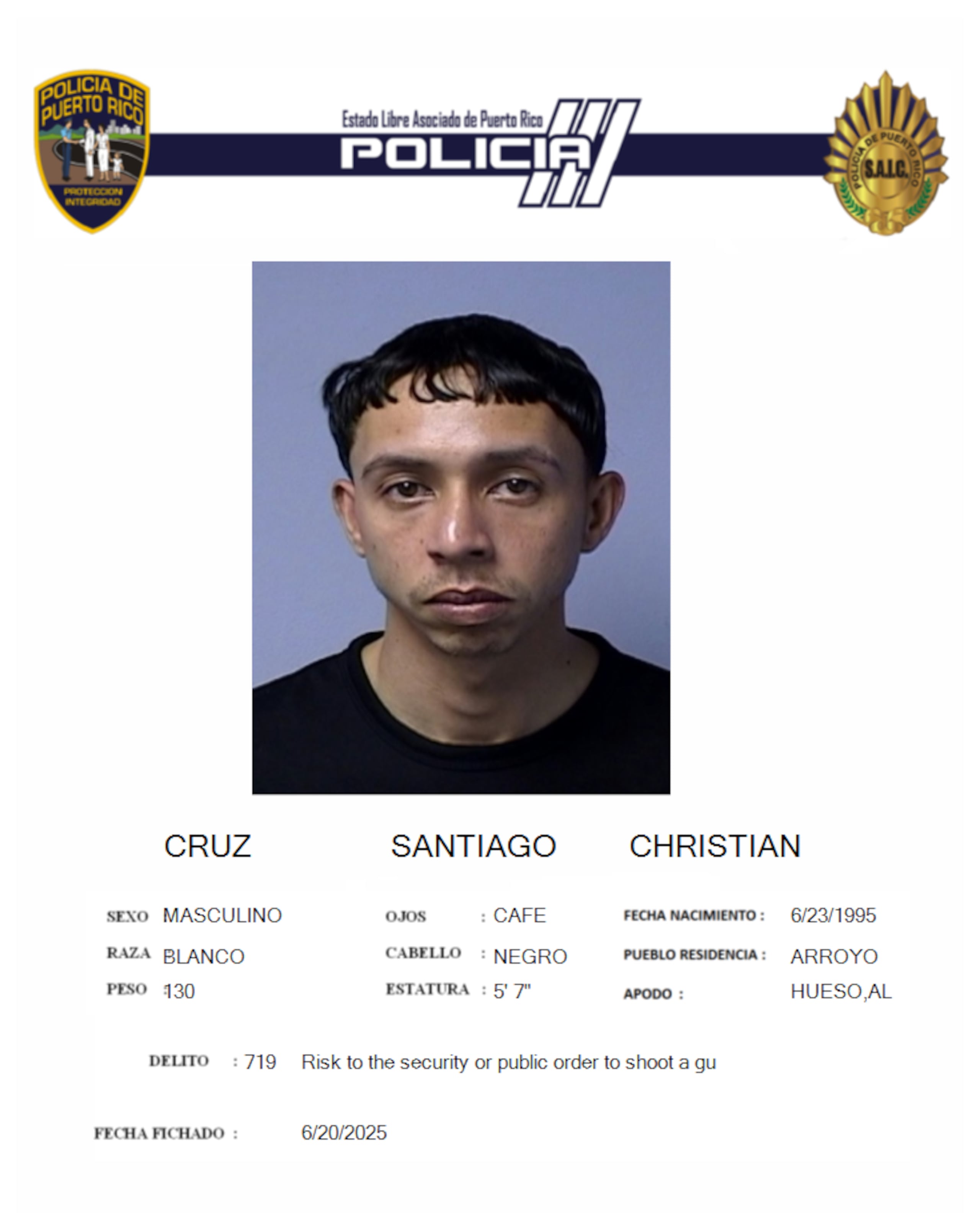 Christian Cruz Santiago, enfrenta cargos por el asesinato del hijo de un teniente de la Policía.
