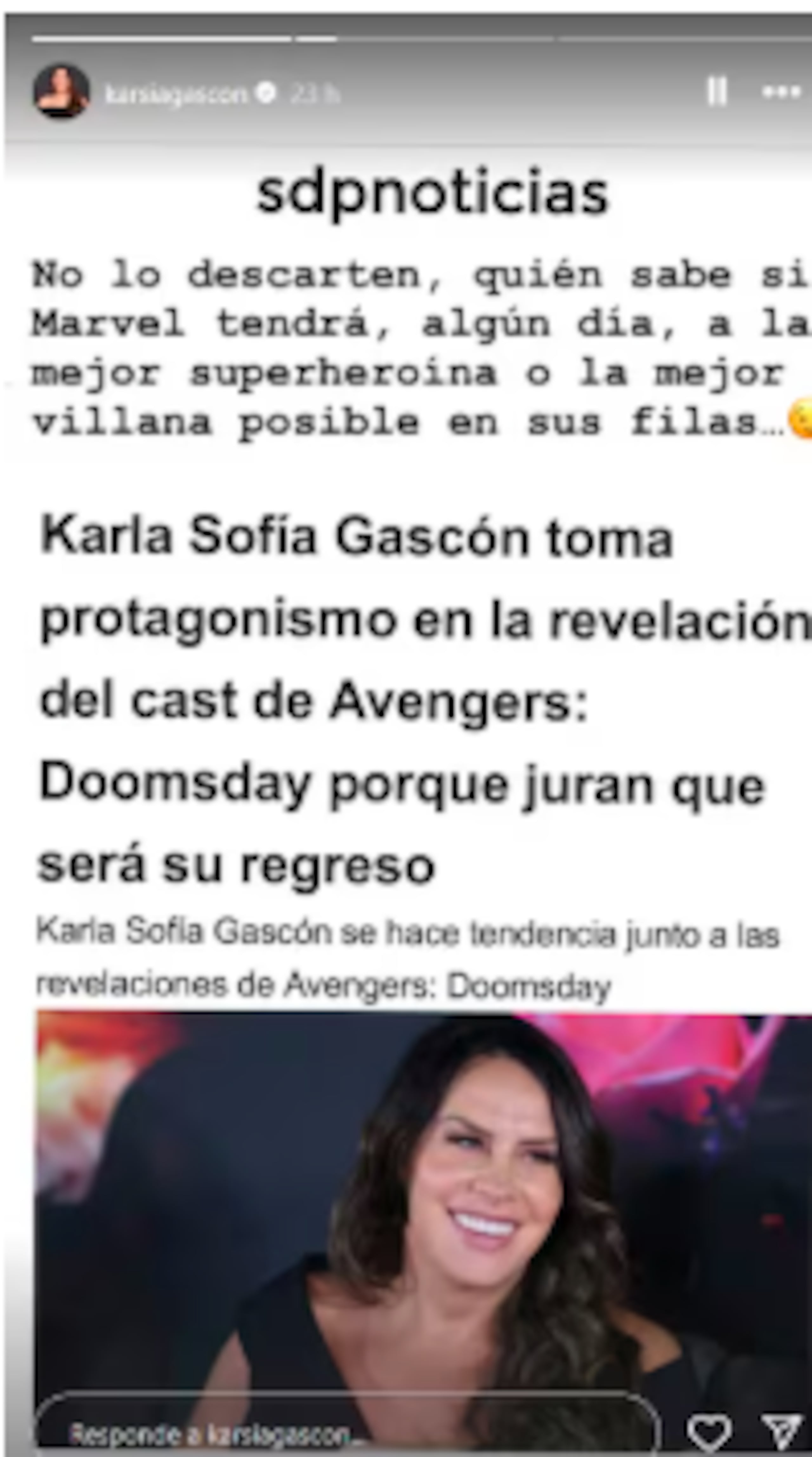 La reacción de la actriz que compartió en una historia de Instagram.