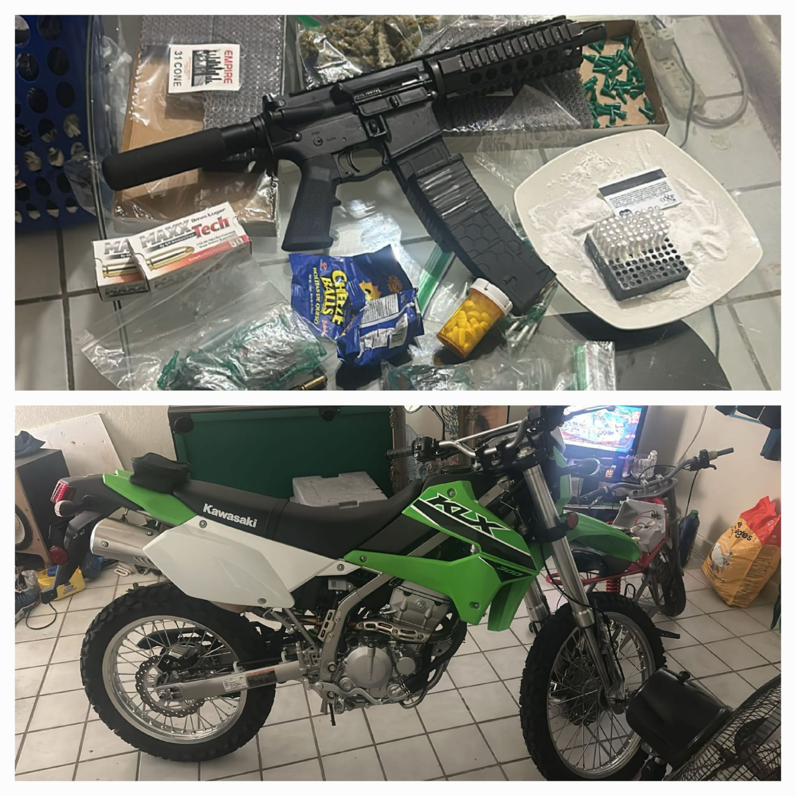 Agentes ocuparon una de las motoras hurtadas de un concesionario en Dorado, un rifle y sustancias controladas, en el residencial Monte Hatillo.