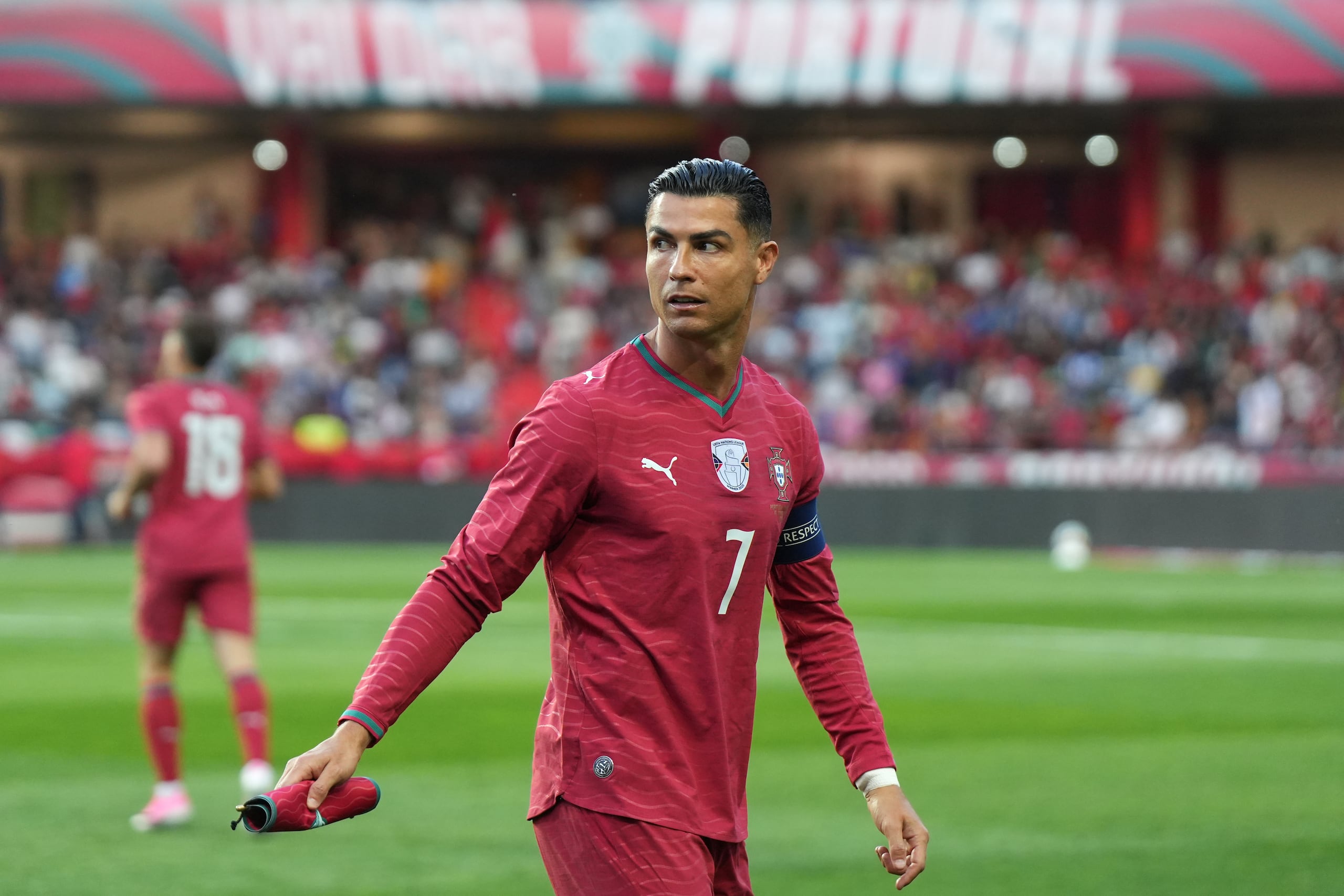 Cristiano Ronaldo en un amistoso antes de la Copa Mundial.