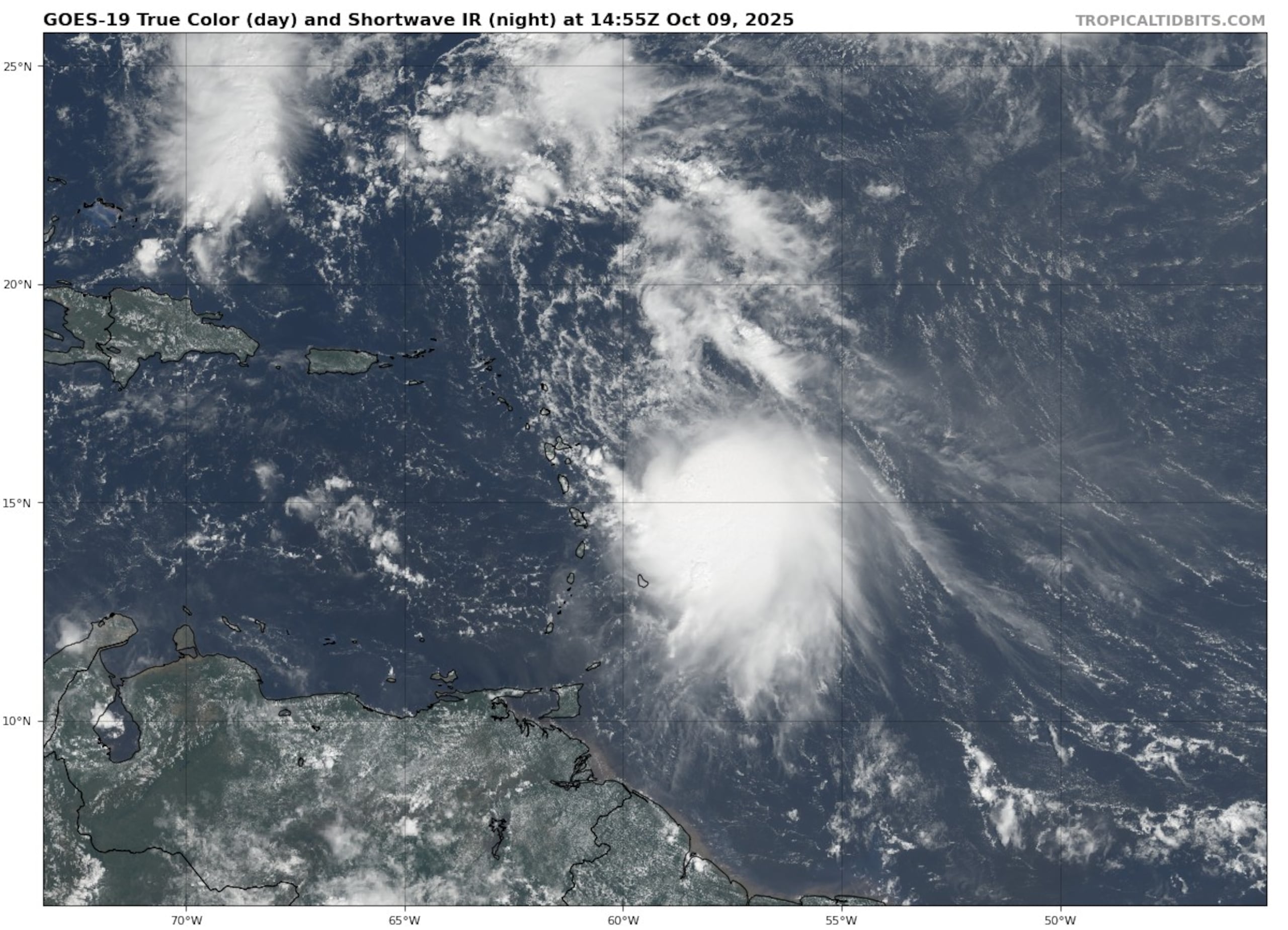 La tormenta tropical Jerry con vientos de 65 mph. (NOAA)